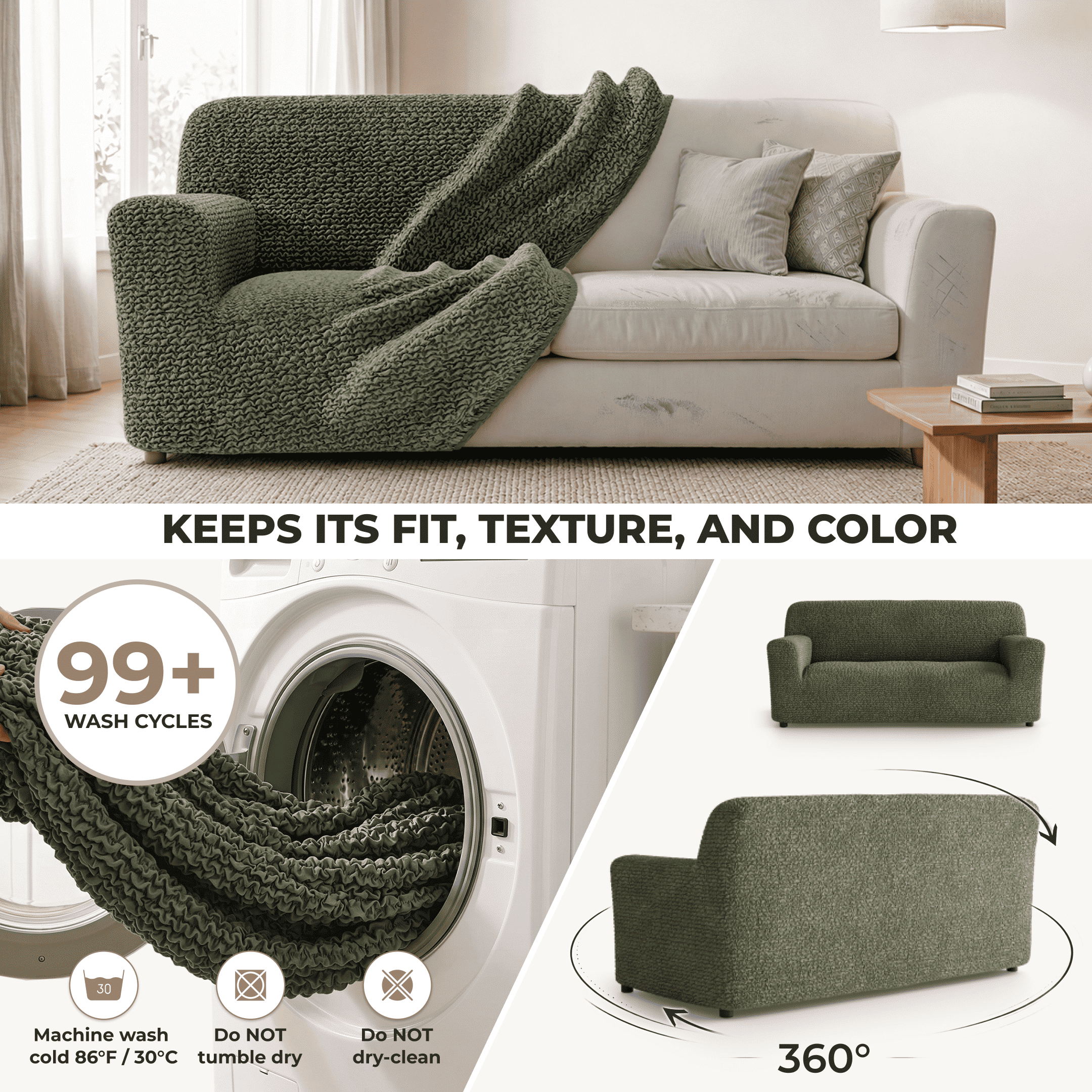 Sofa 3 Seater Slipcover, Comfort Collection – Moss Green, color swatch | Moss Green