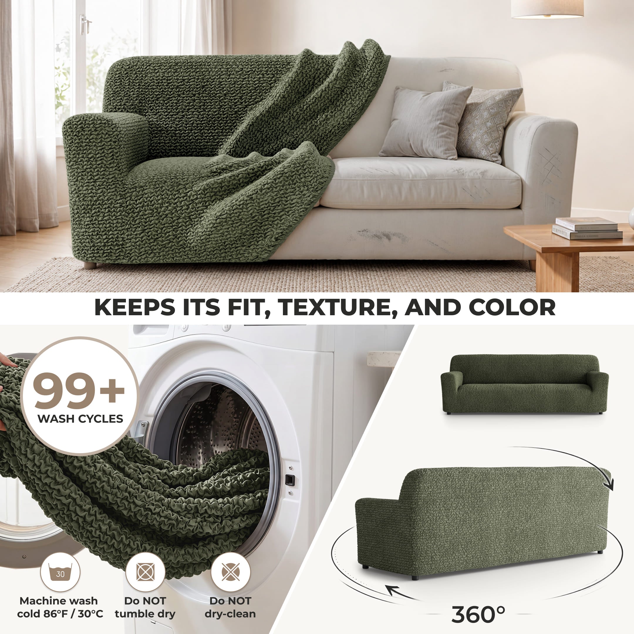 Sofa 4 Seater Slipcover, Comfort Collection – Moss Green, color swatch | Moss Green