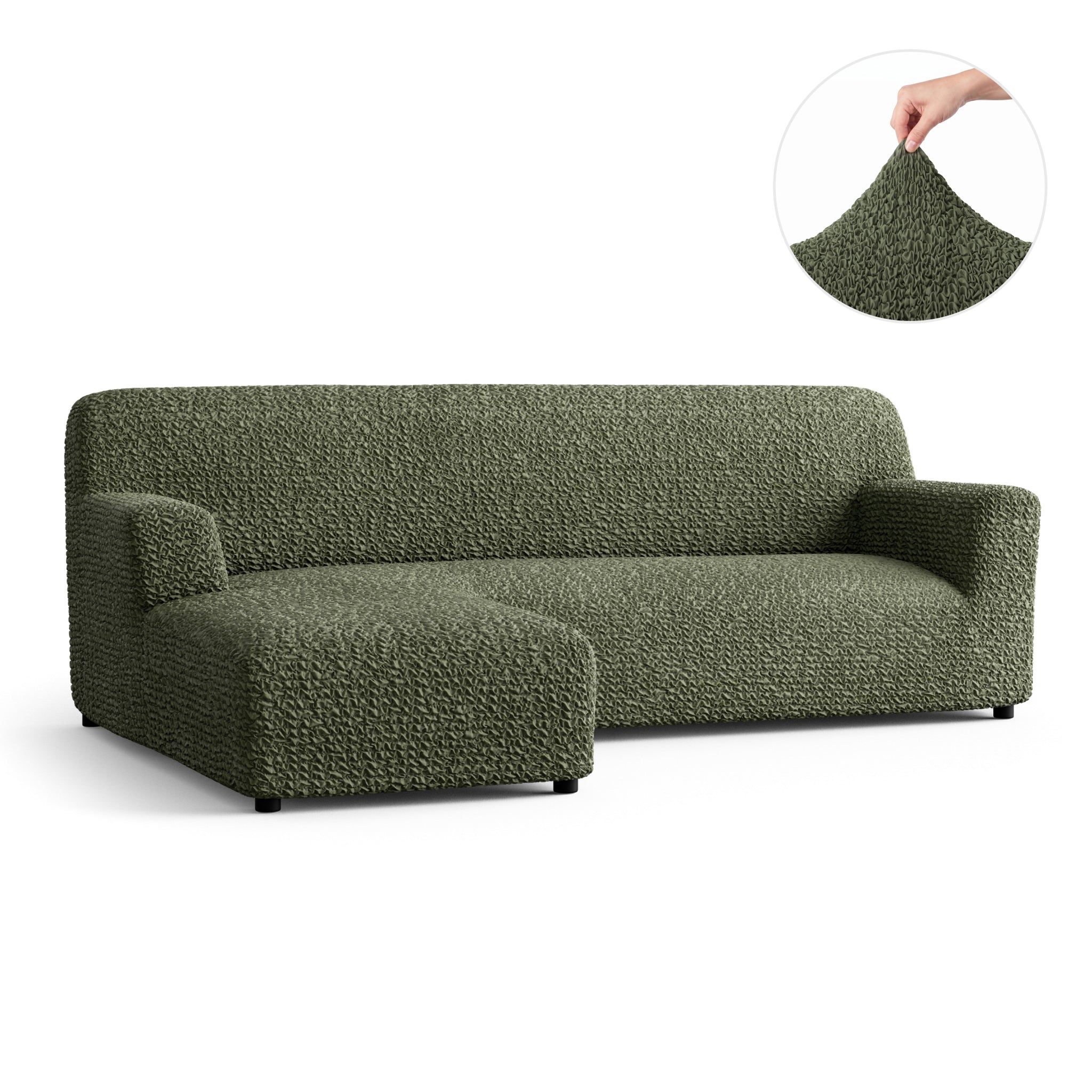 L-Shaped Sofa Slipcover (Left Chaise), Comfort Collection – Moss Green, front view | Moss Green