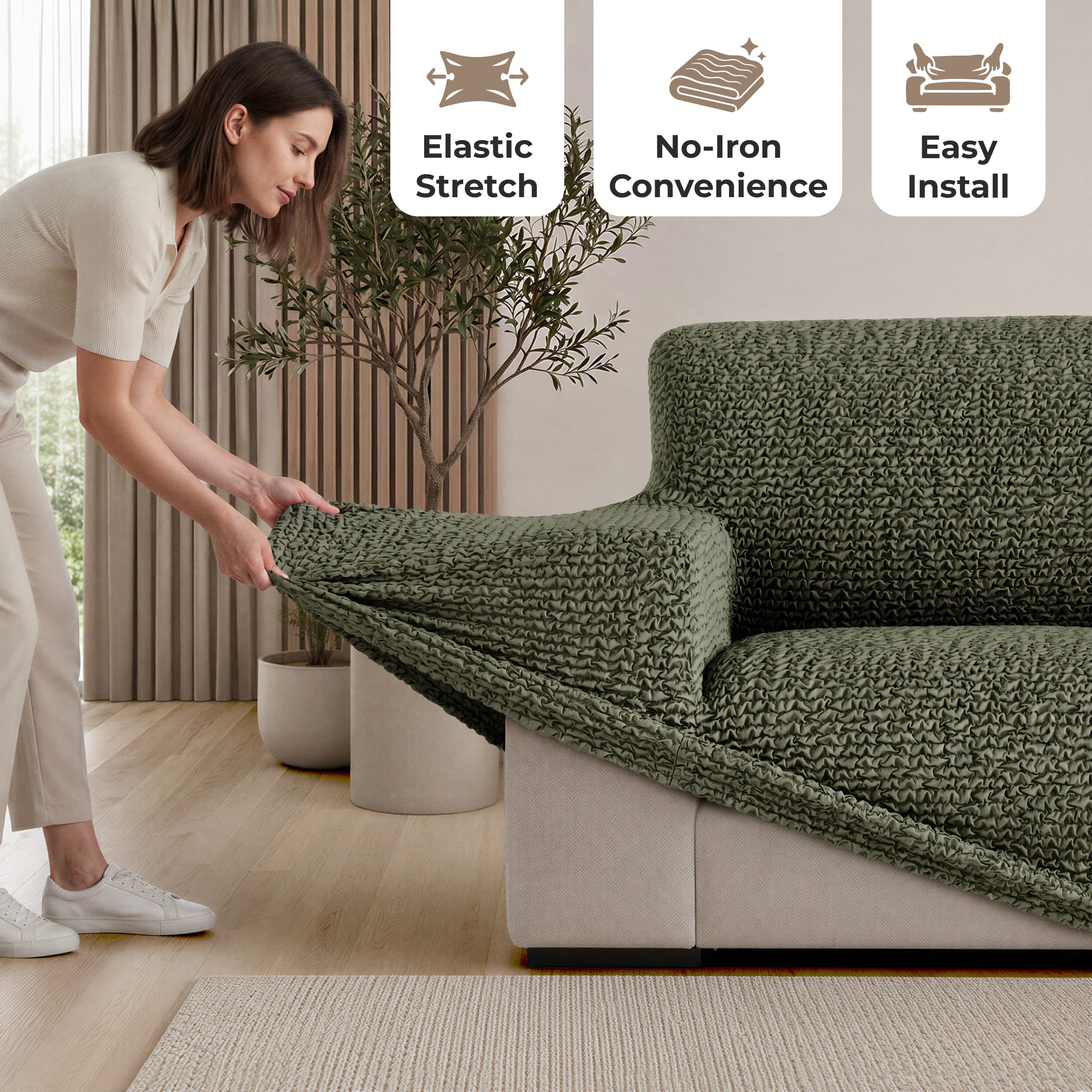 Sofa 3 Seater Slipcover, Comfort Collection – Moss Green, product view | Moss Green