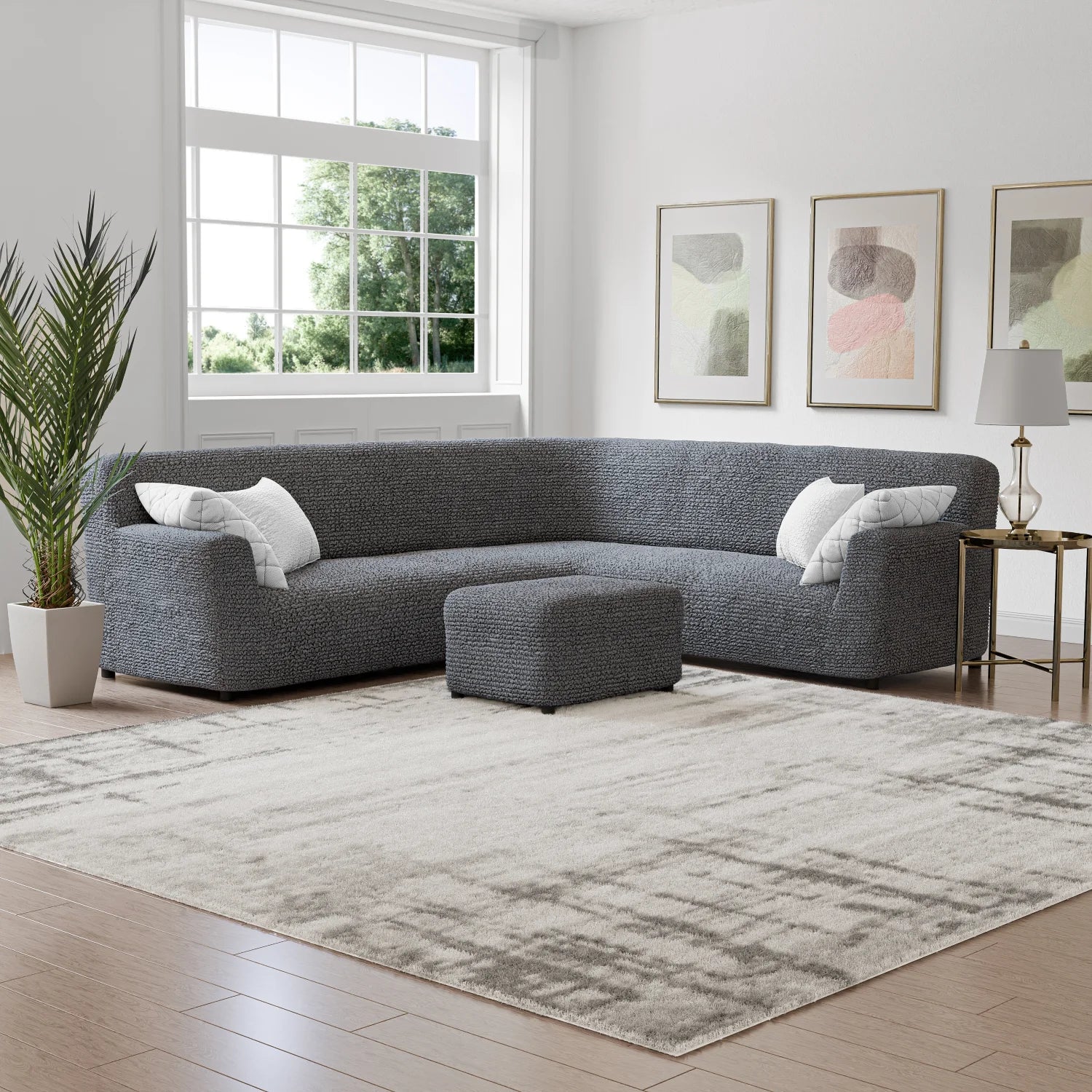 Dark Grey Corner Sofa Slipcover, Microfibra Collection