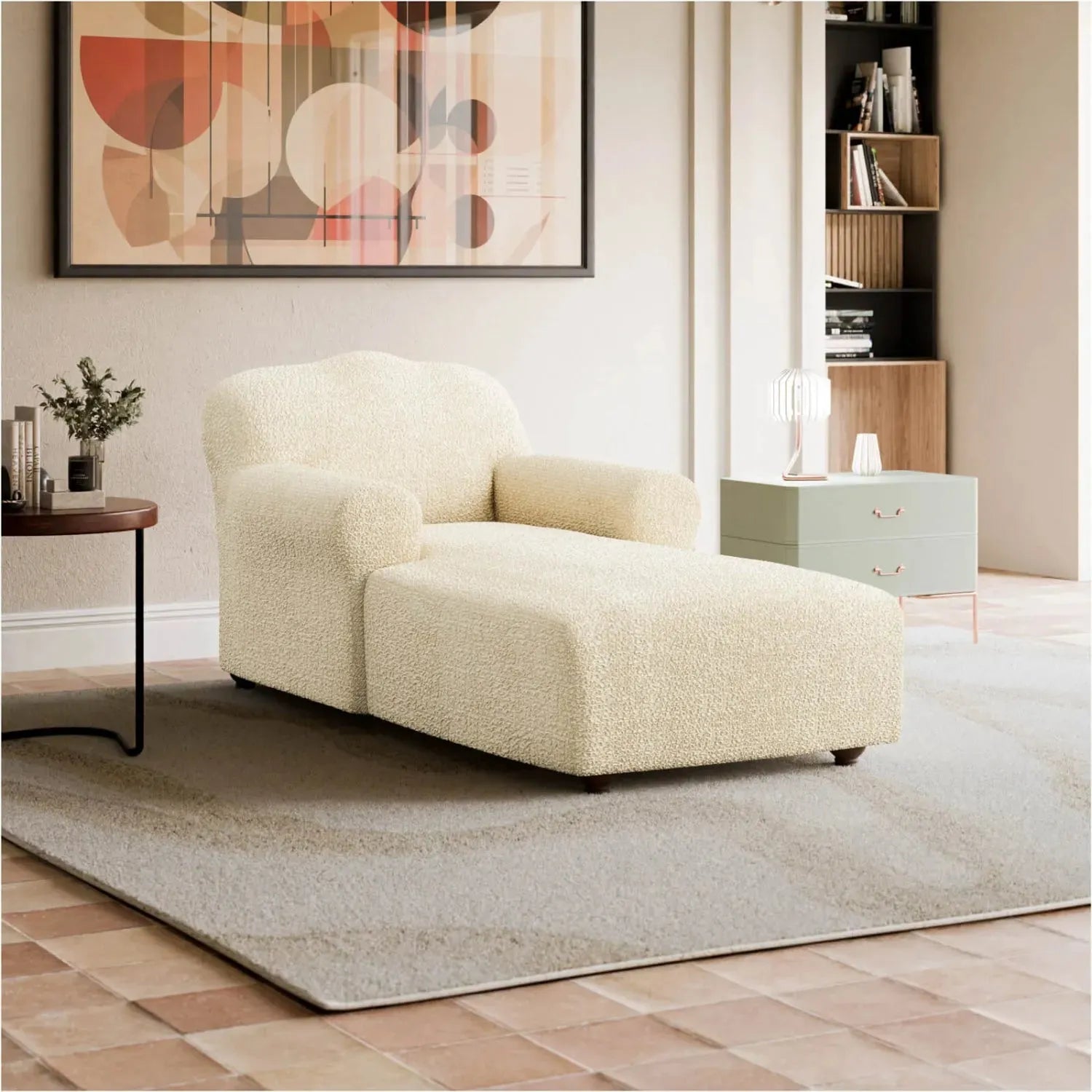 Cream Chaise Lounge Slipcover, Mille Righe Collection