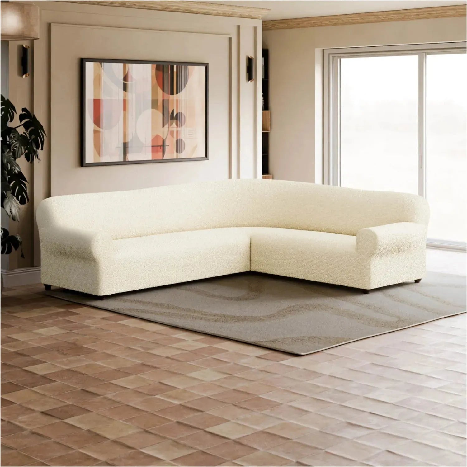 Cream Corner Sofa Slipcover, Mille Righe Collection