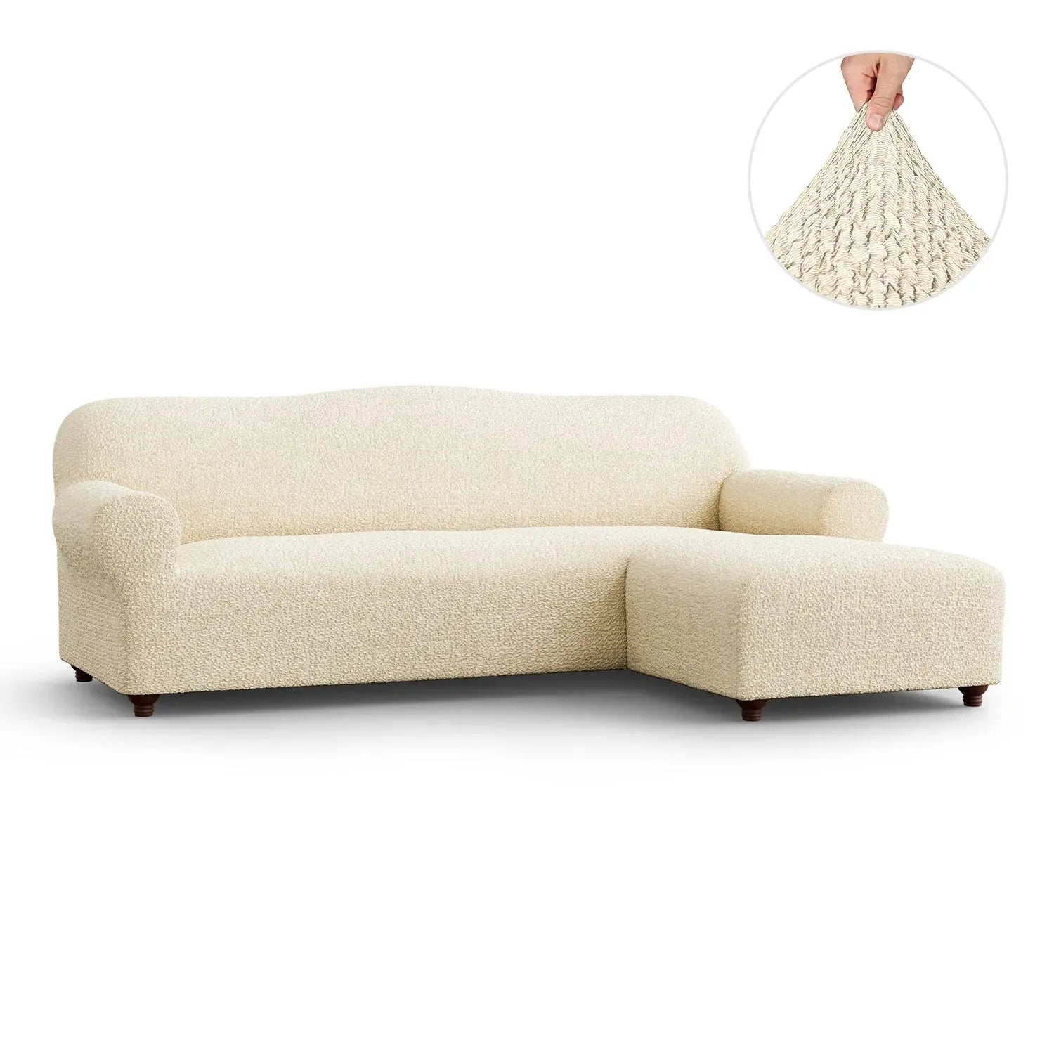 Cream L-Shaped Sofa Slipcover (Right Chaise), Mille Righe Collection