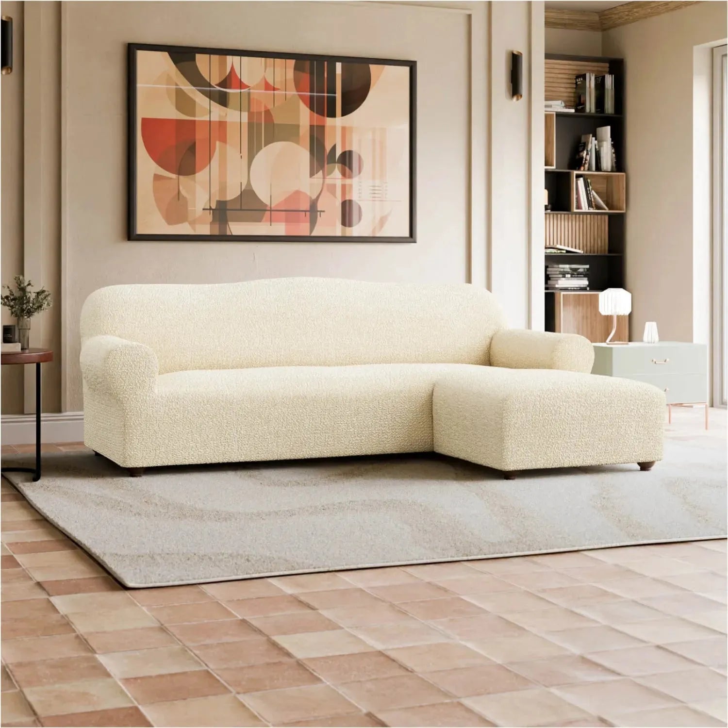 Cream L-Shaped Sofa Slipcover (Right Chaise), Mille Righe Collection