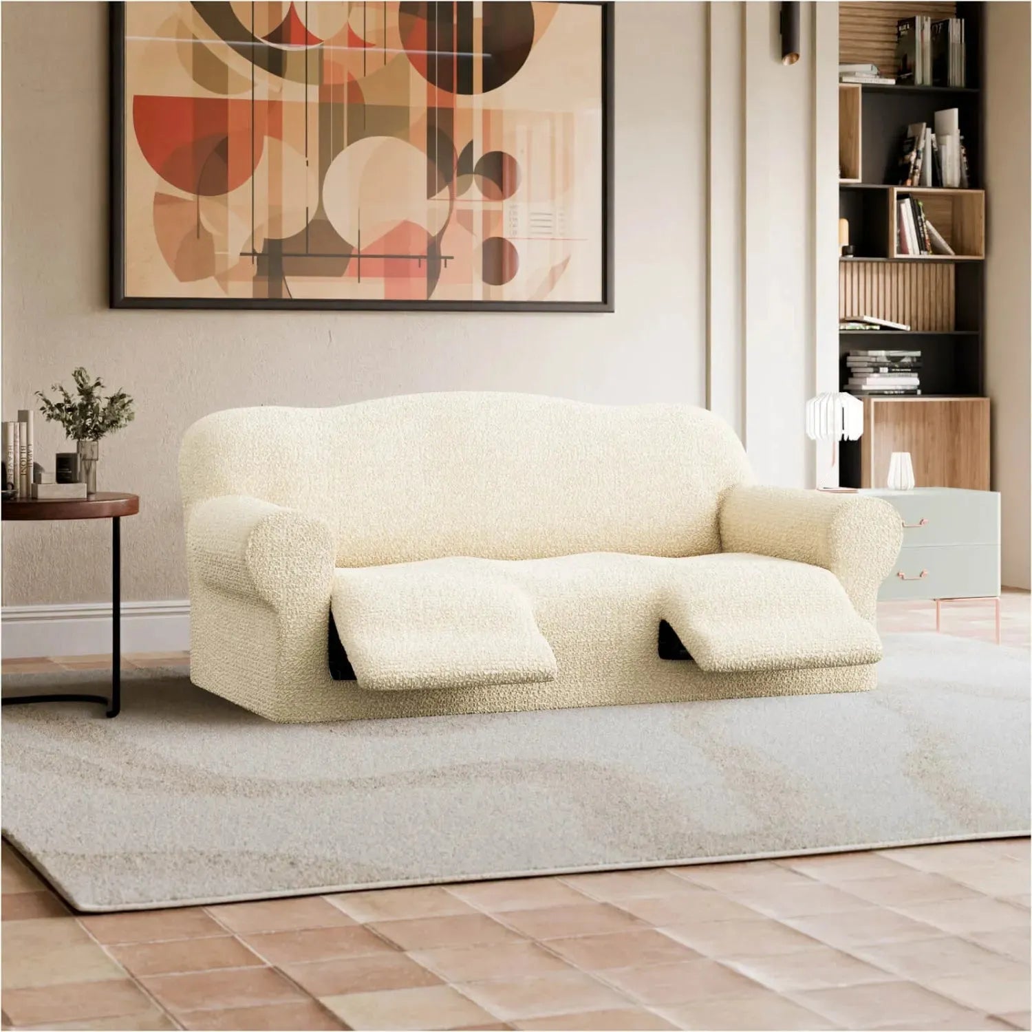 Cream 3 Seater Recliner Slipcover, Mille Righe Collection