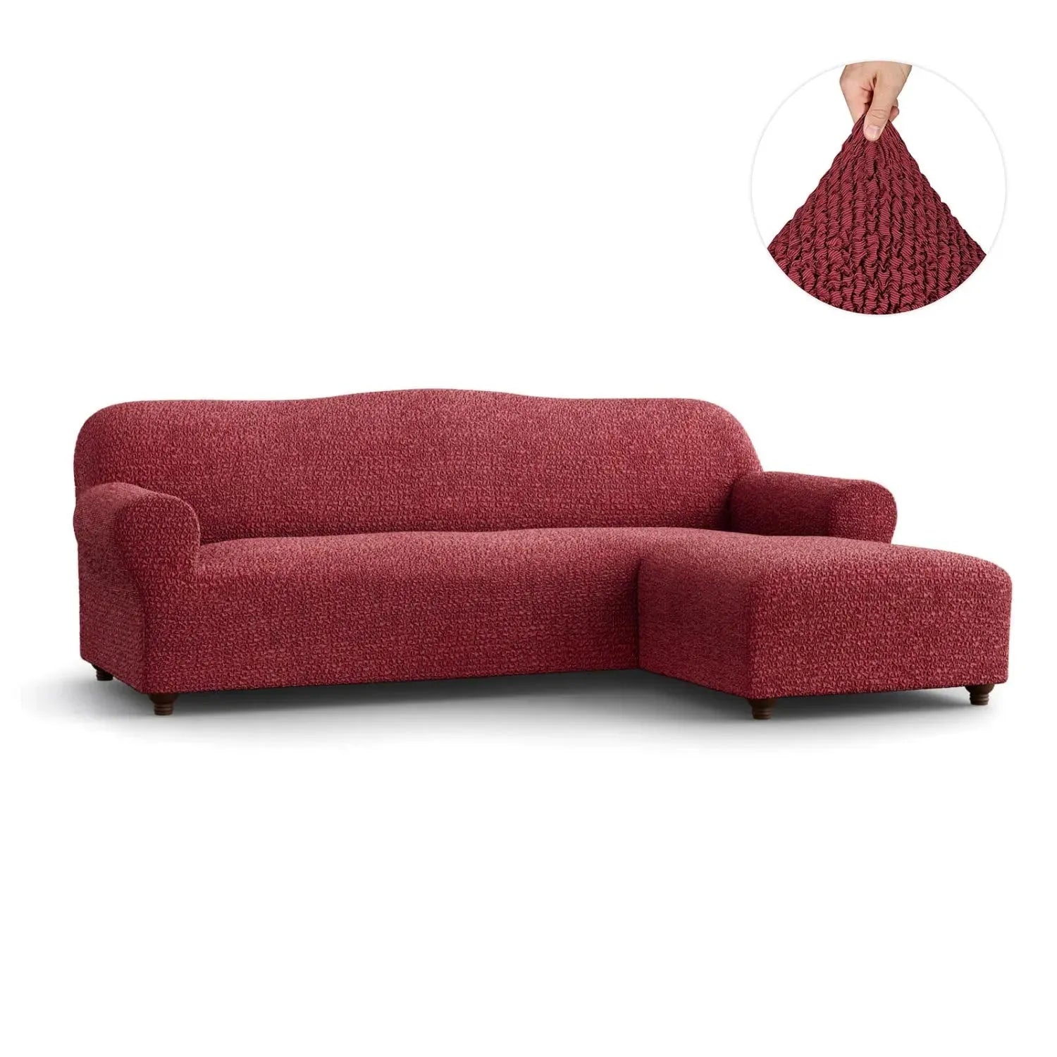 Burgundy L-Shaped Sofa Slipcover (Right Chaise), Mille Righe Collection