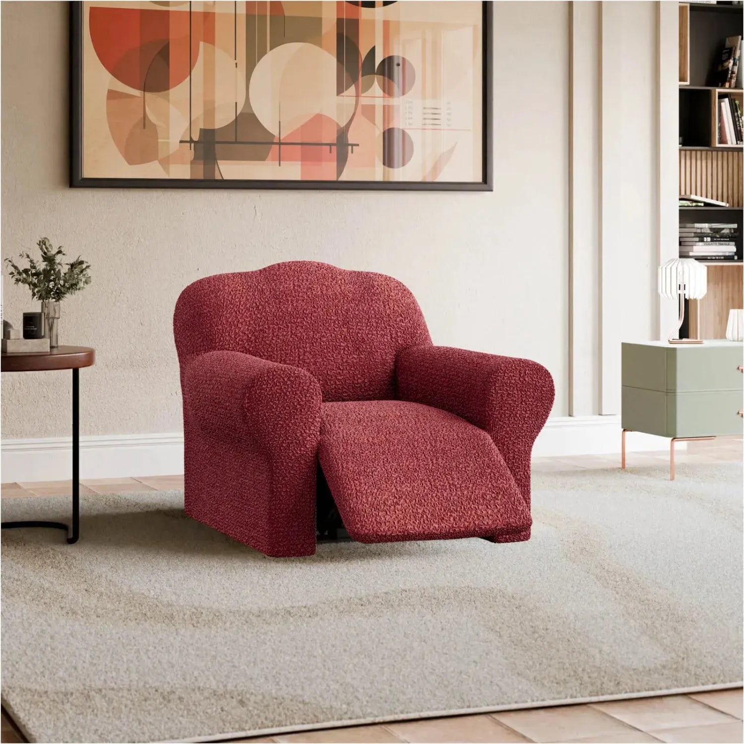 Burgundy Reclining Armchair Slipcover, Mille Righe Collection