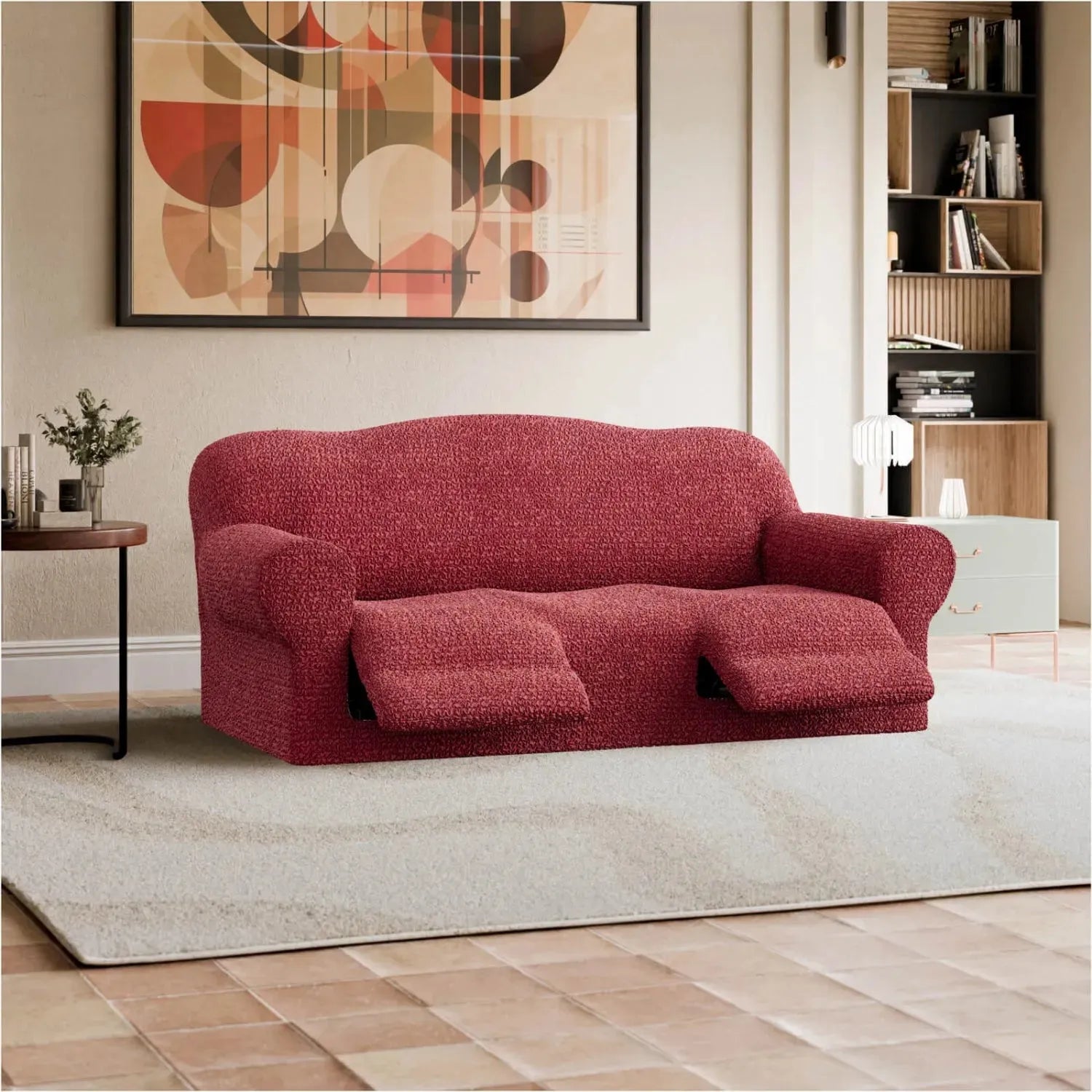 Burgundy 3 Seater Recliner Slipcover, Mille Righe Collection