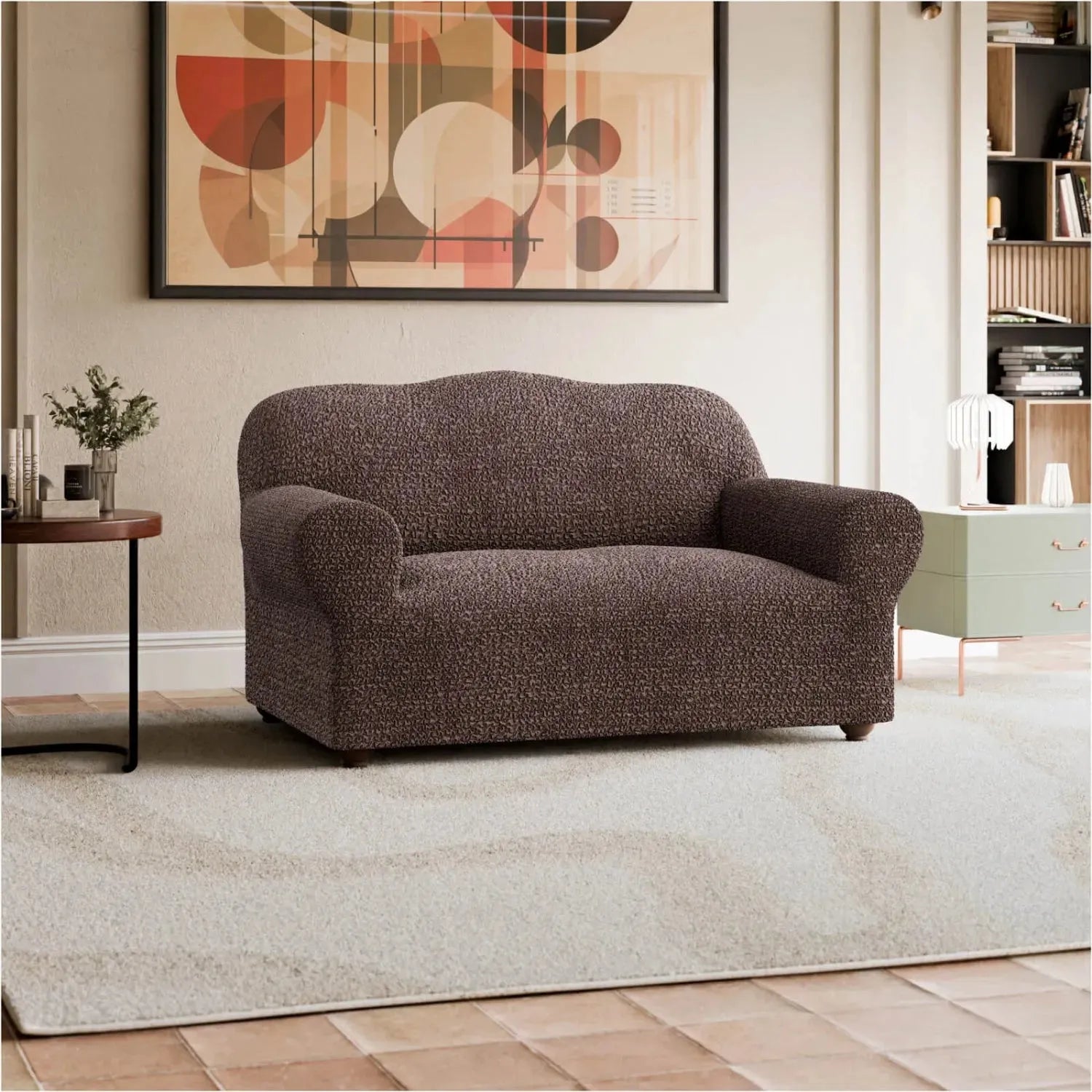 Brown Loveseat 2 Seater Slipcover, Mille Righe Collection