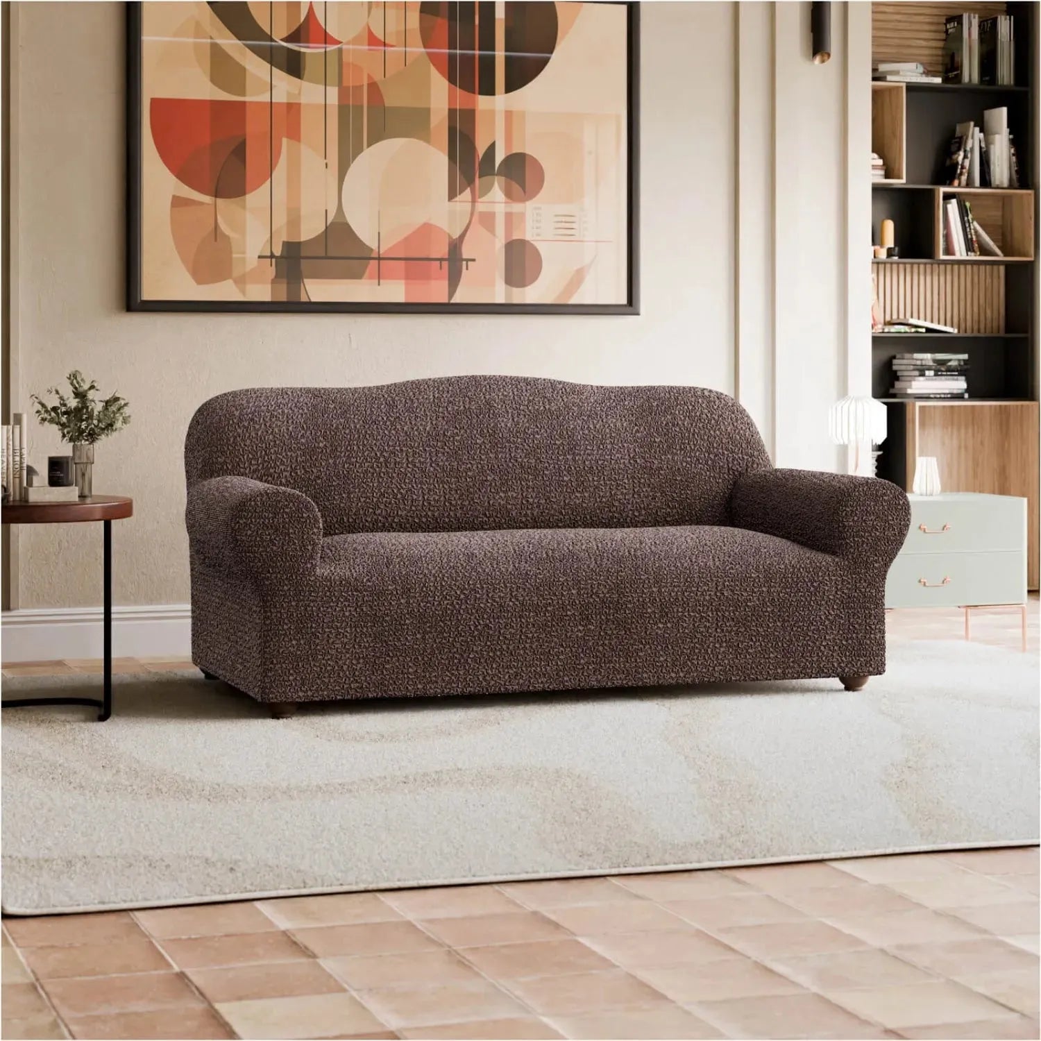 Brown Sofa 3 Seater Slipcover, Mille Righe Collection