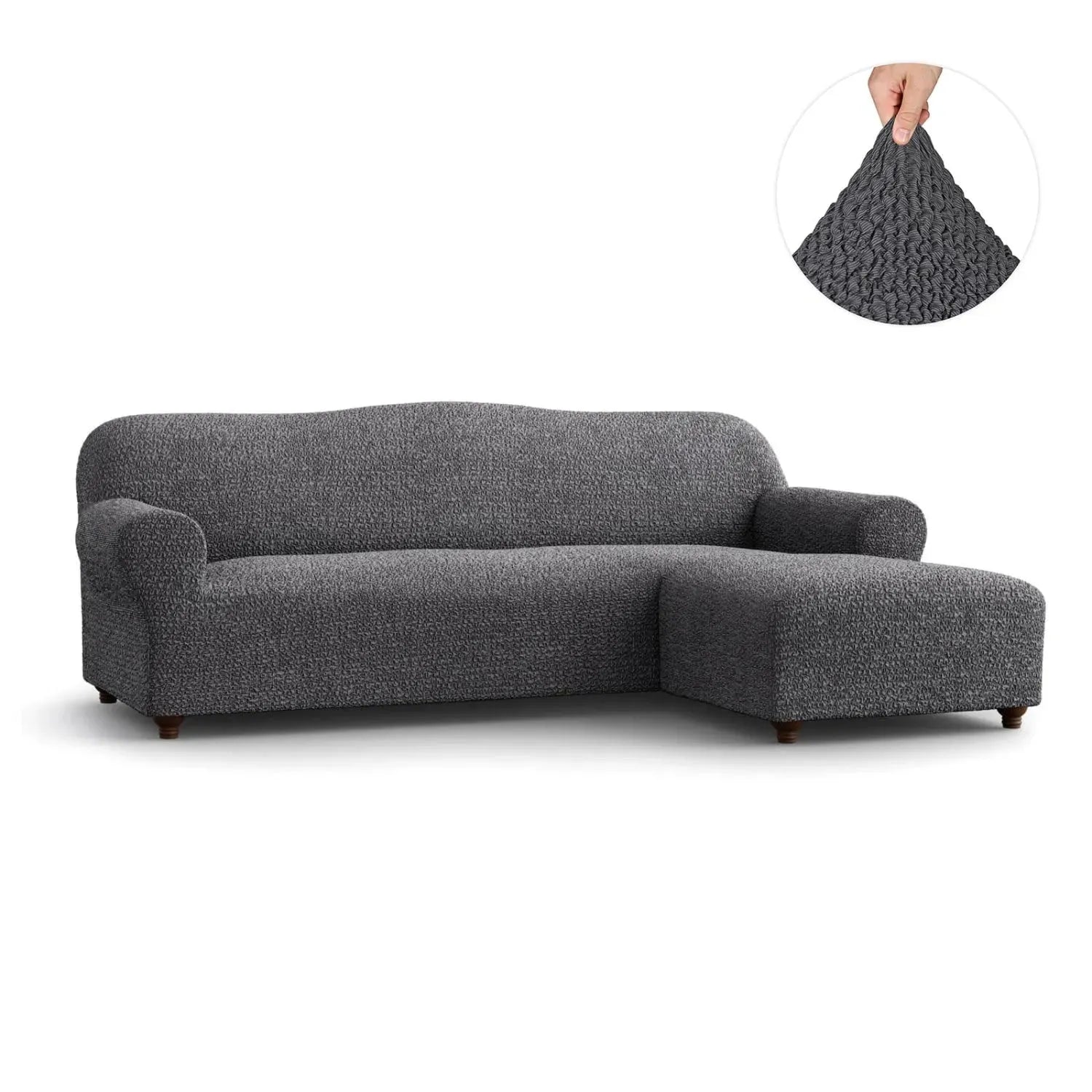 Dark Grey L-Shaped Sofa Slipcover (Right Chaise), Mille Righe Collection