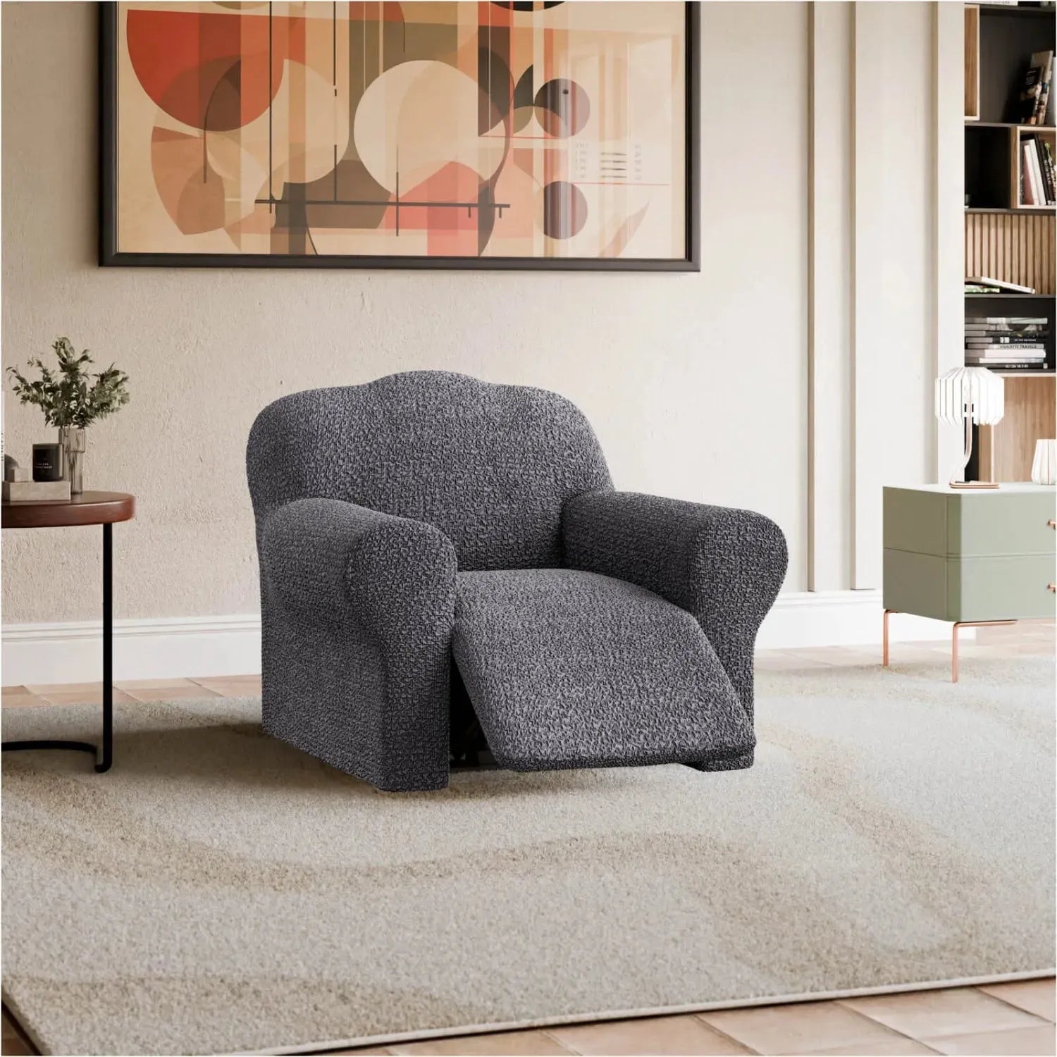 Dark Grey Reclining Armchair Slipcover, Mille Righe Collection