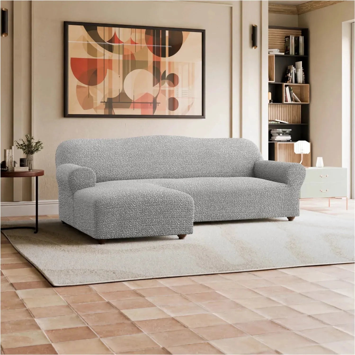 Platinum L-Shaped Sofa Slipcover (Left Chaise), Mille Righe Collection