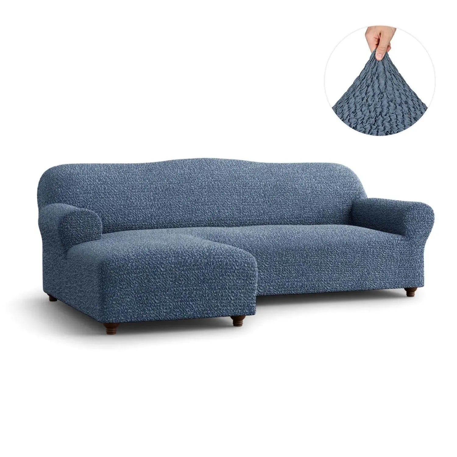 Blue L-Shaped Sofa Slipcover (Left Chaise), Mille Righe Collection