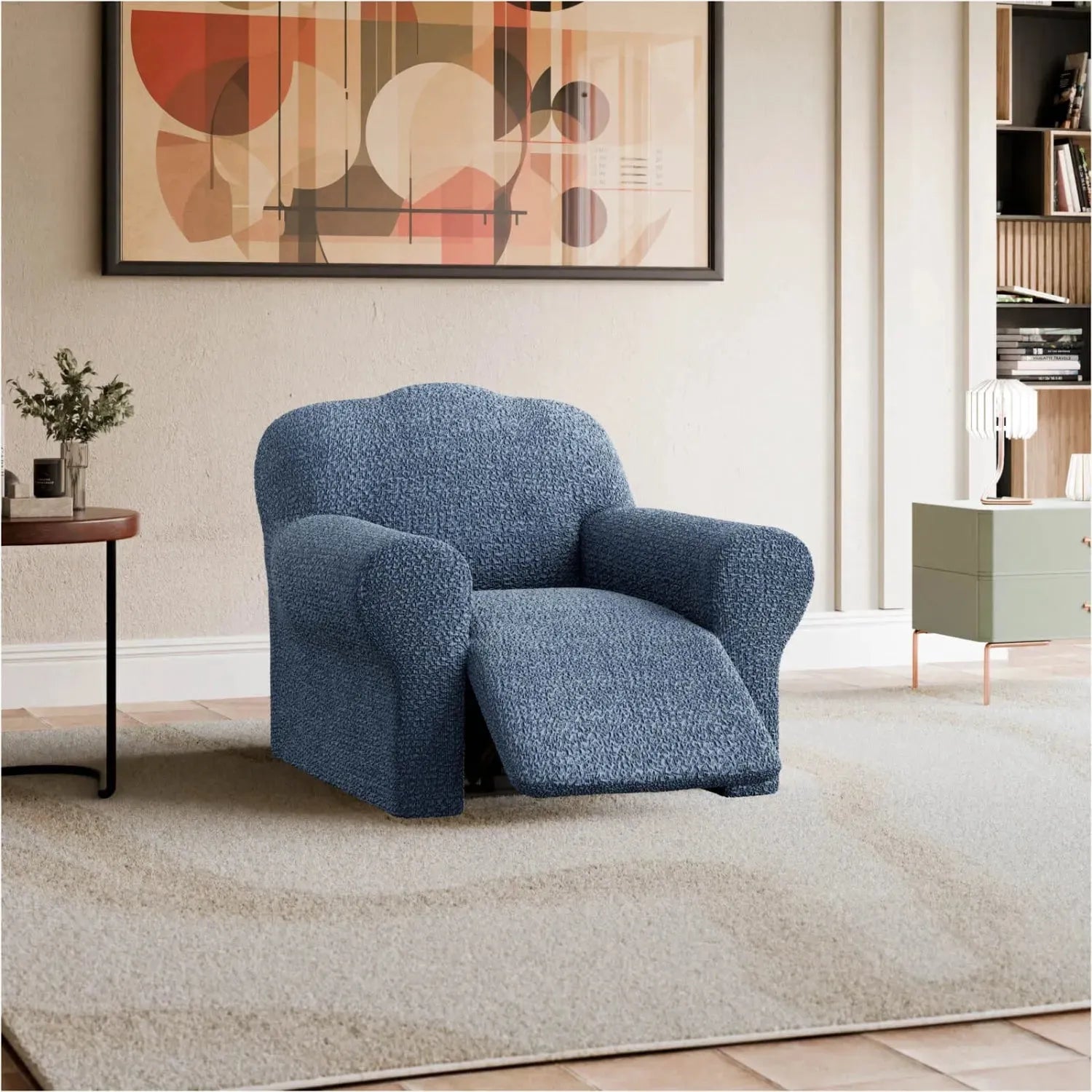 Blue Reclining Armchair Slipcover, Mille Righe Collection