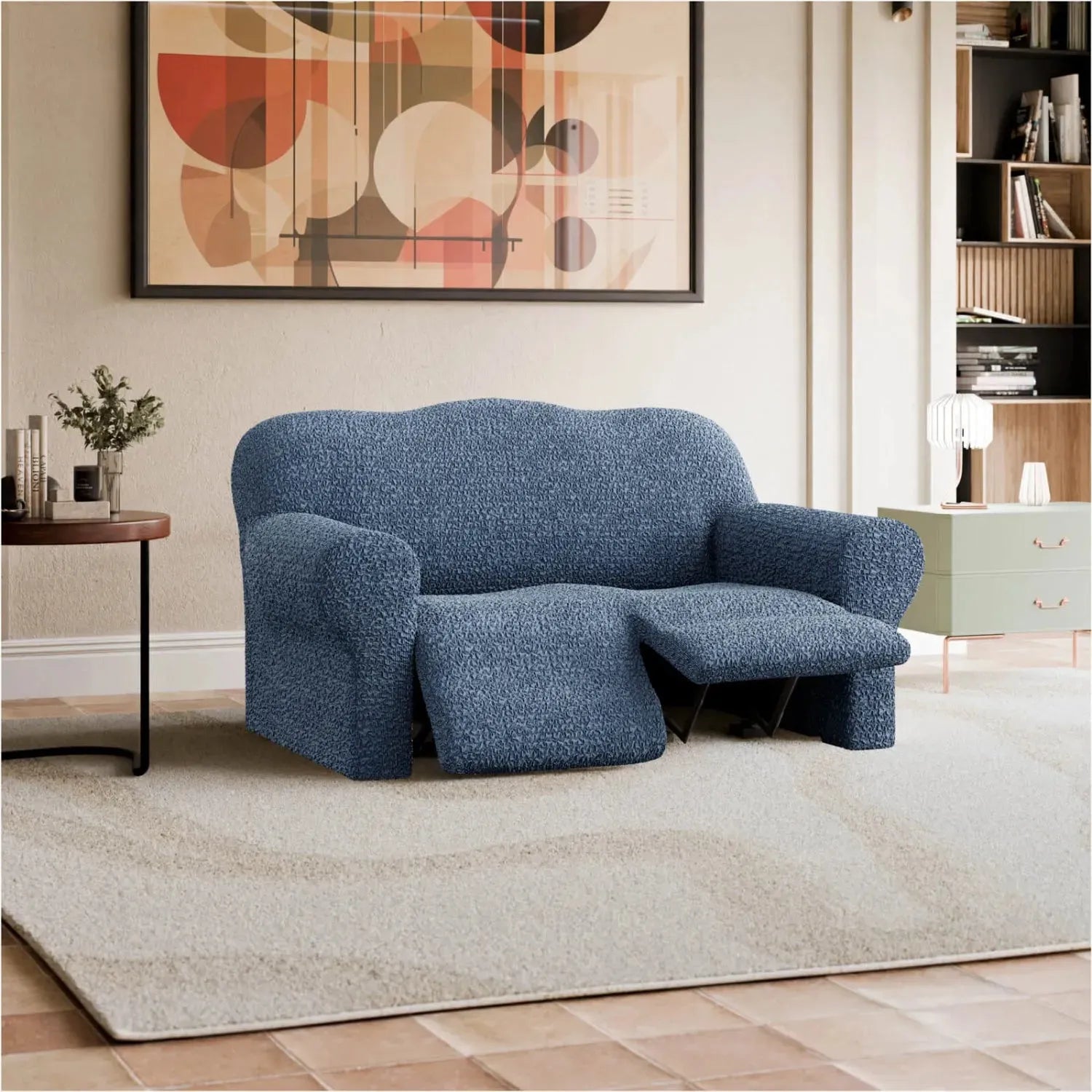 Blue 2 Seater Recliner Slipcover, Mille Righe Collection