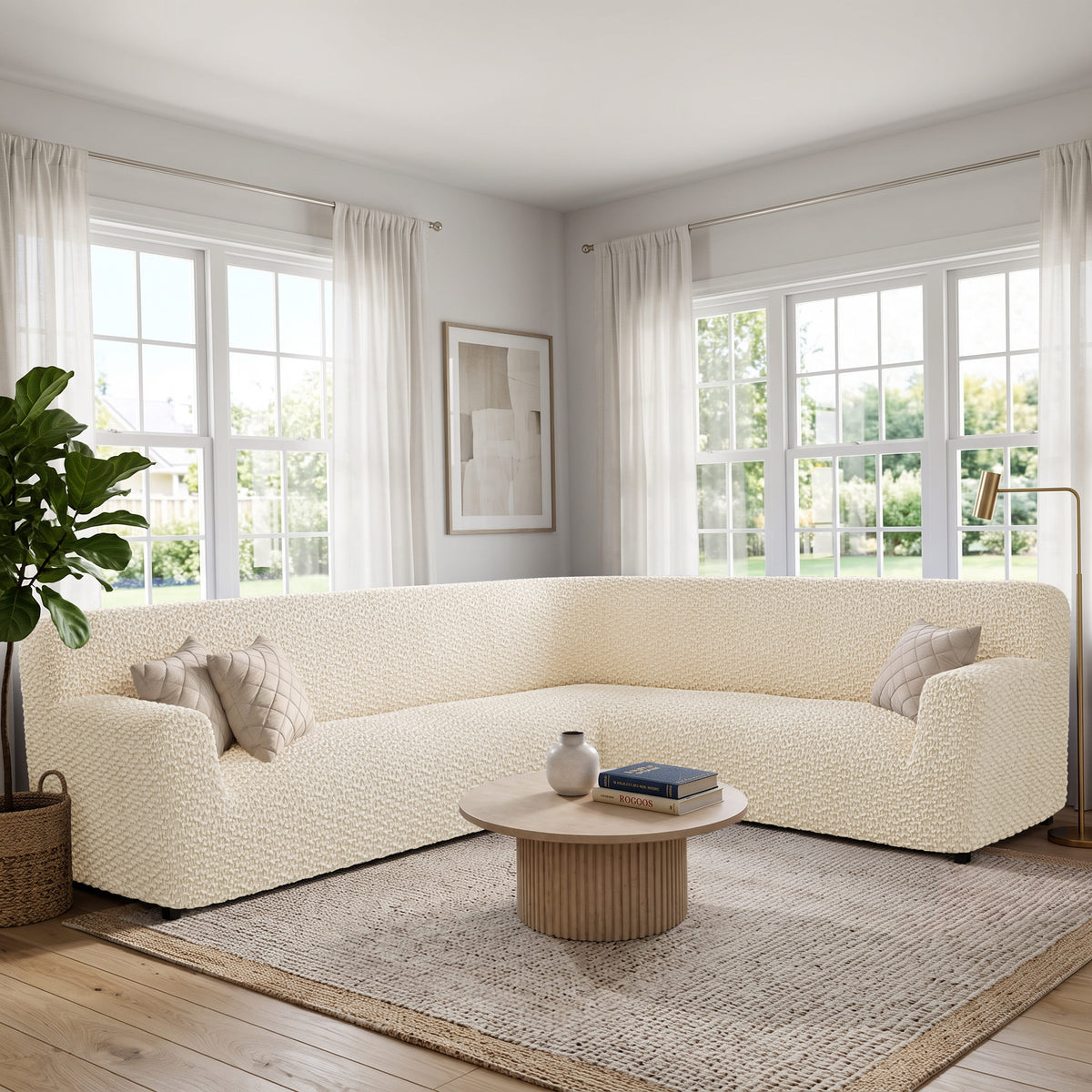Corner Sofa Slipcover, Embrace Collection – Cream, interior view 1 | Cream