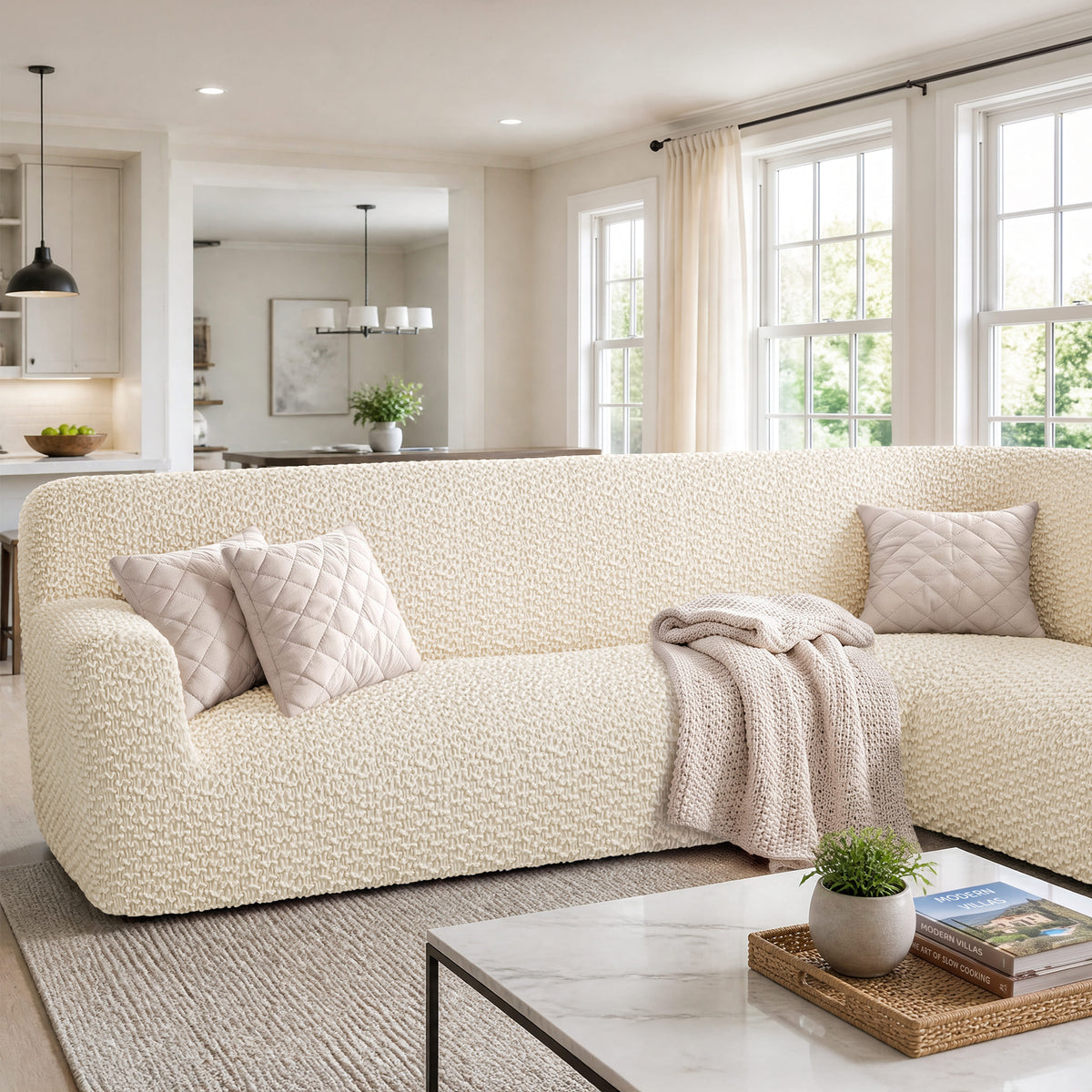 Corner Sofa Slipcover, Embrace Collection – Cream, interior view 2 | Cream