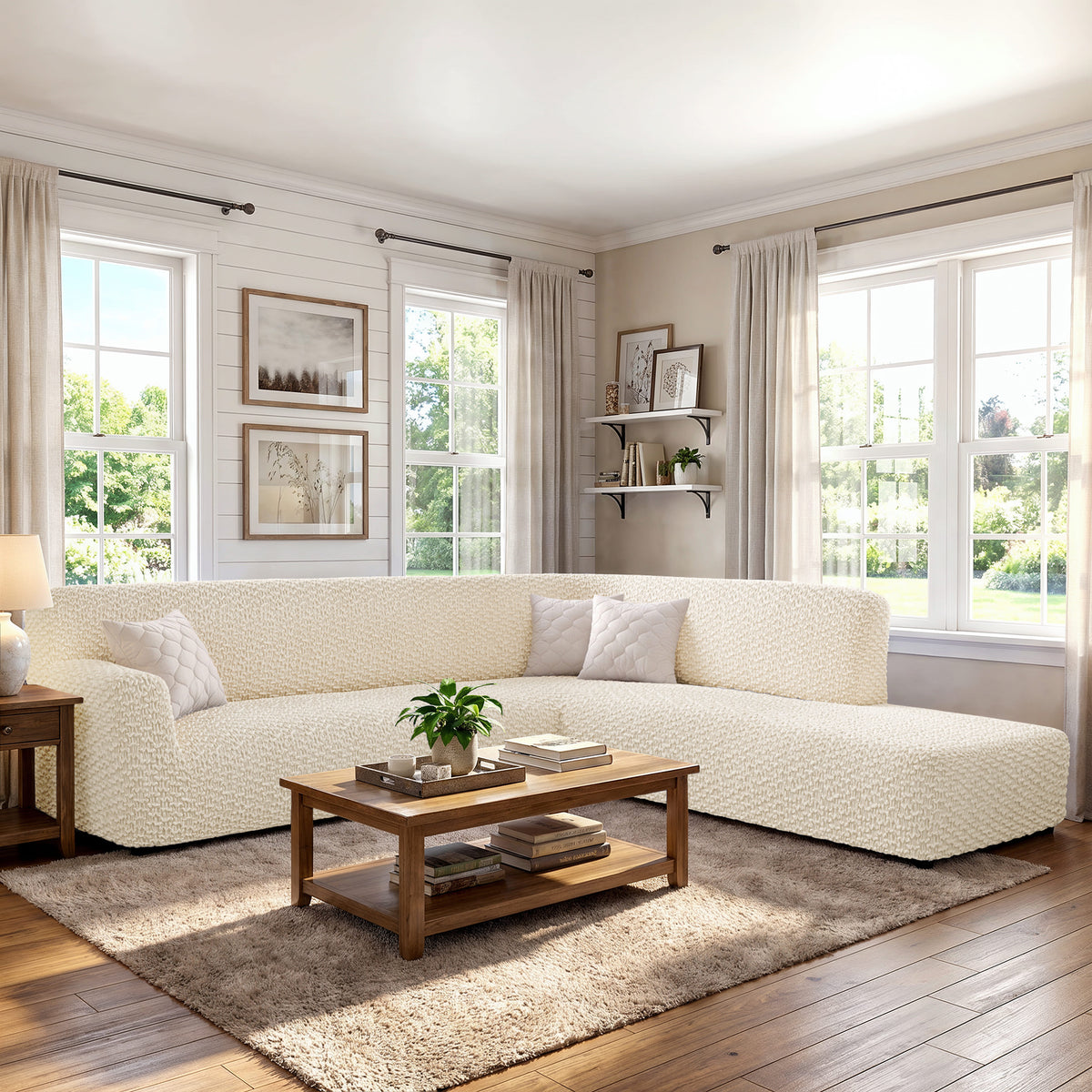 Fullback Support Sectional Sofa Slipcover (Right Chaise), Embrace Collection – Cream, interior view 1 | Cream