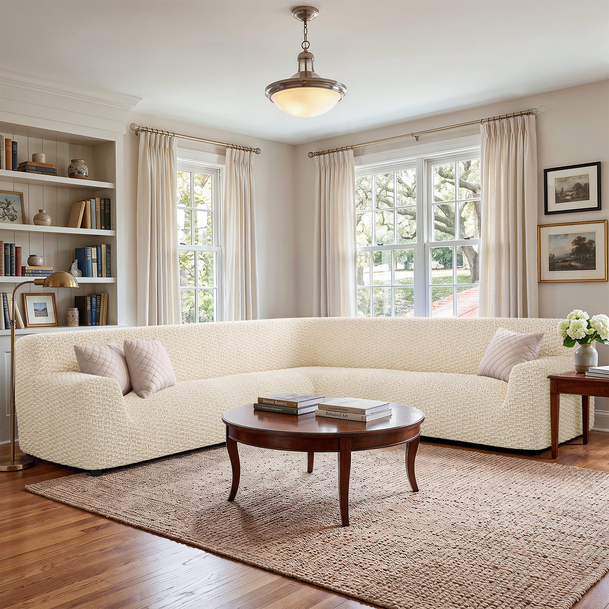 Large Corner Sofa Slipcover, Embrace Collection – Cream, interior view 1 | Cream