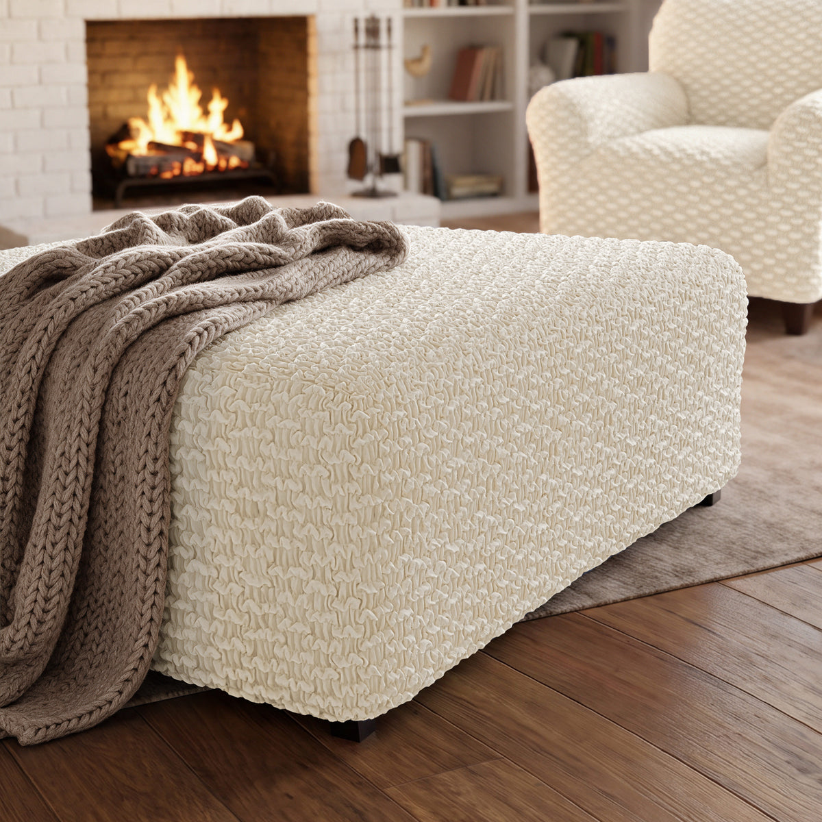 Ottoman Slipcover (Large), Embrace Collection – Cream, interior view 1 | Cream