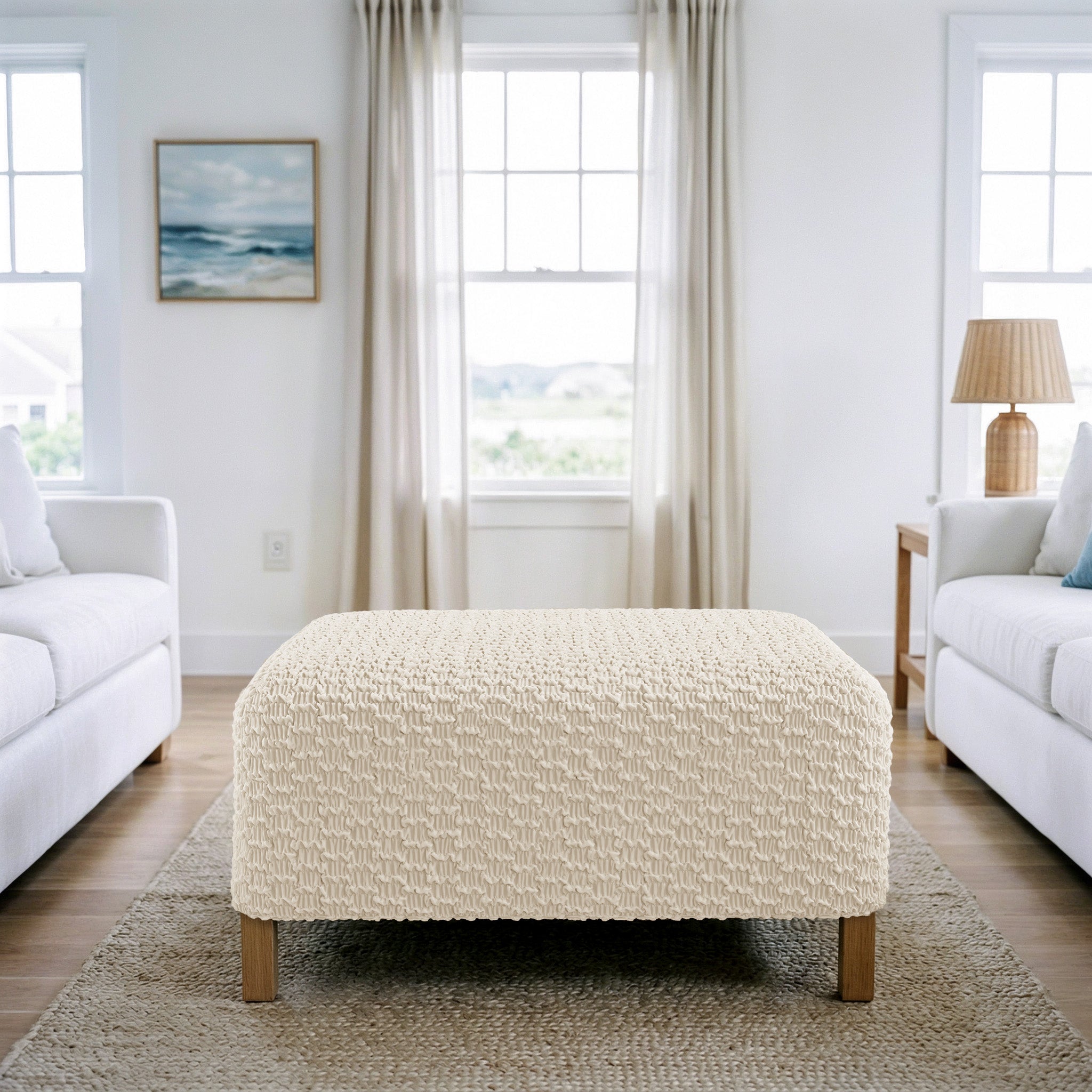 Ottoman Slipcover (Medium), Embrace Collection – Cream, interior view 1 | Cream