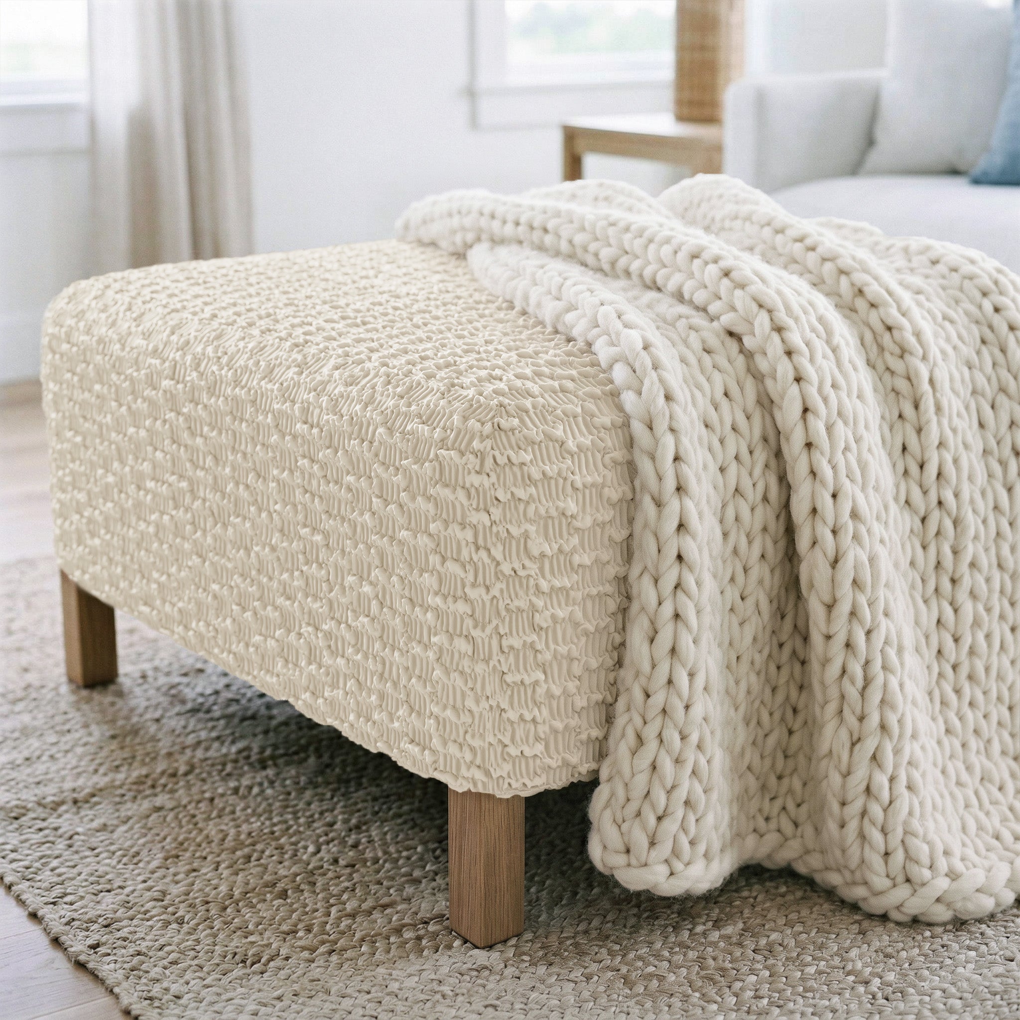 Ottoman Slipcover (Medium), Embrace Collection – Cream, interior view 2 | Cream