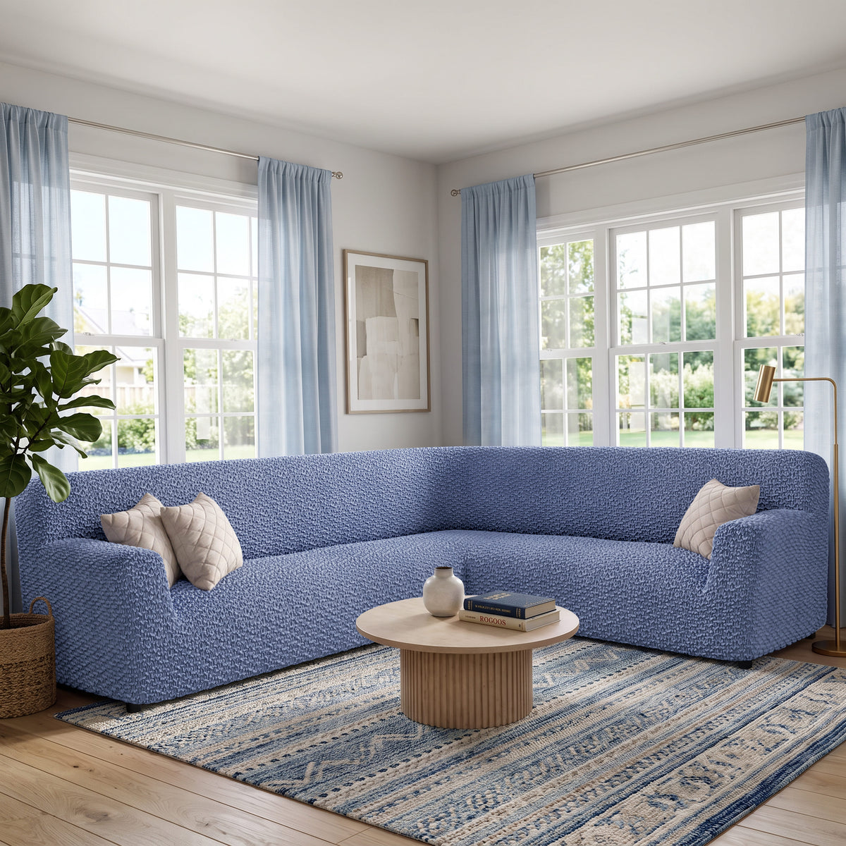 Corner Sofa Slipcover, Embrace Collection – Blue, interior view 1 | Blue