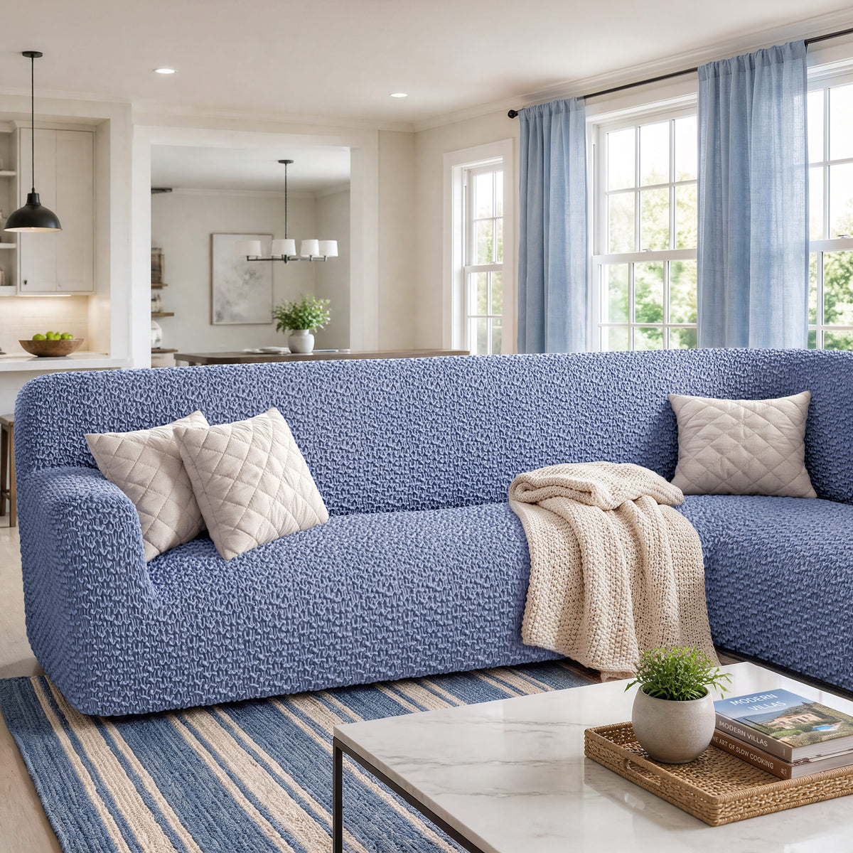 Corner Sofa Slipcover, Embrace Collection – Blue, interior view 2 | Blue