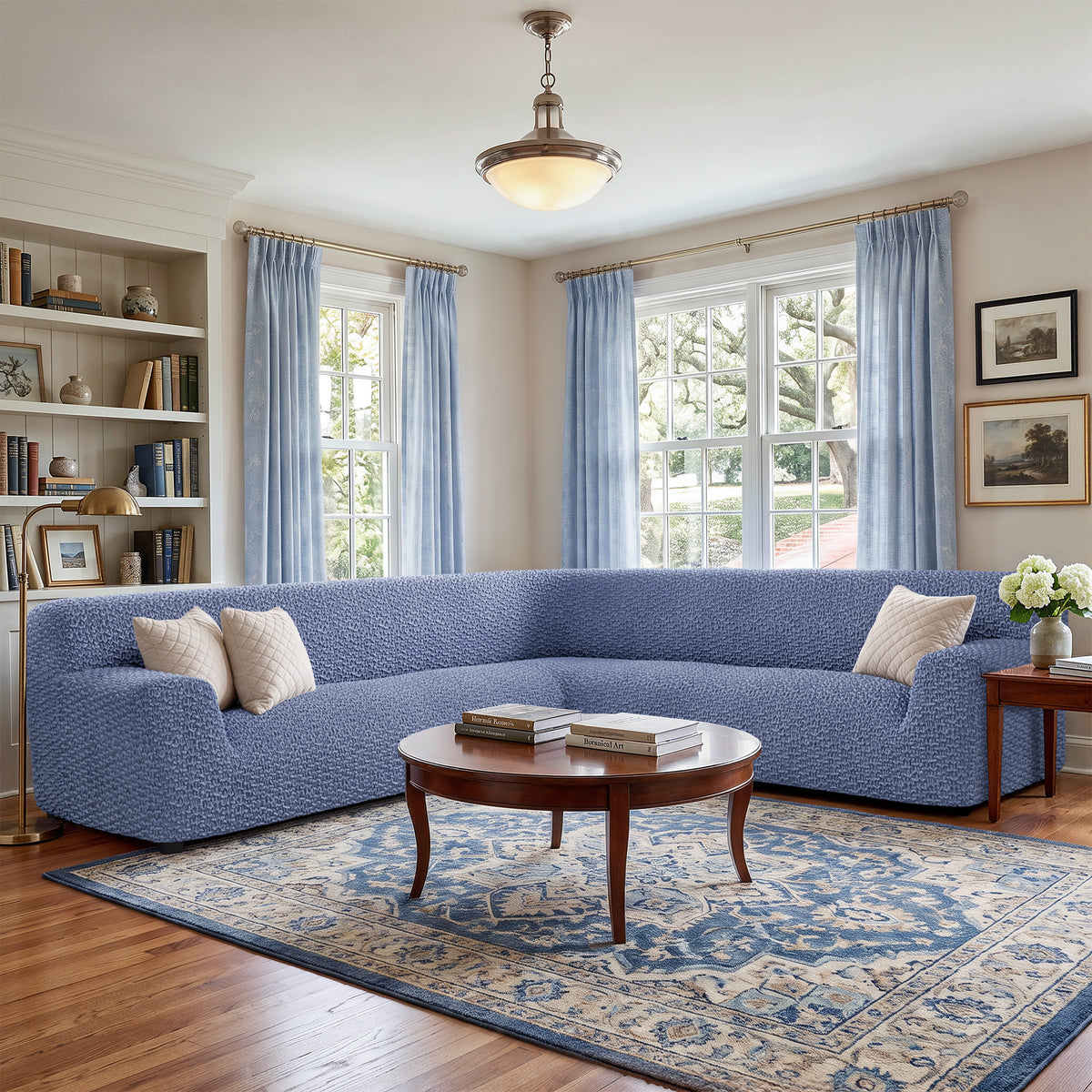 Large Corner Sofa Slipcover, Embrace Collection – Blue, interior view 1 | Blue