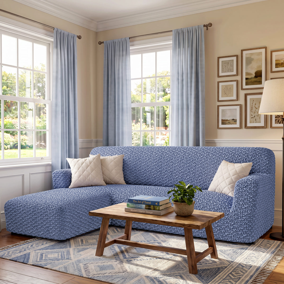 L-Shaped Sofa Slipcover (Left Chaise), Embrace Collection – Blue, interior view 1 | Blue