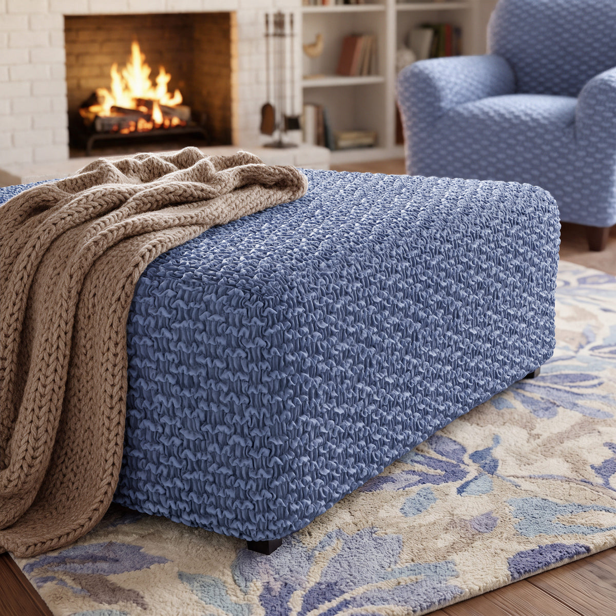 Ottoman Slipcover (Large), Embrace Collection – Blue, interior view 1 | Blue