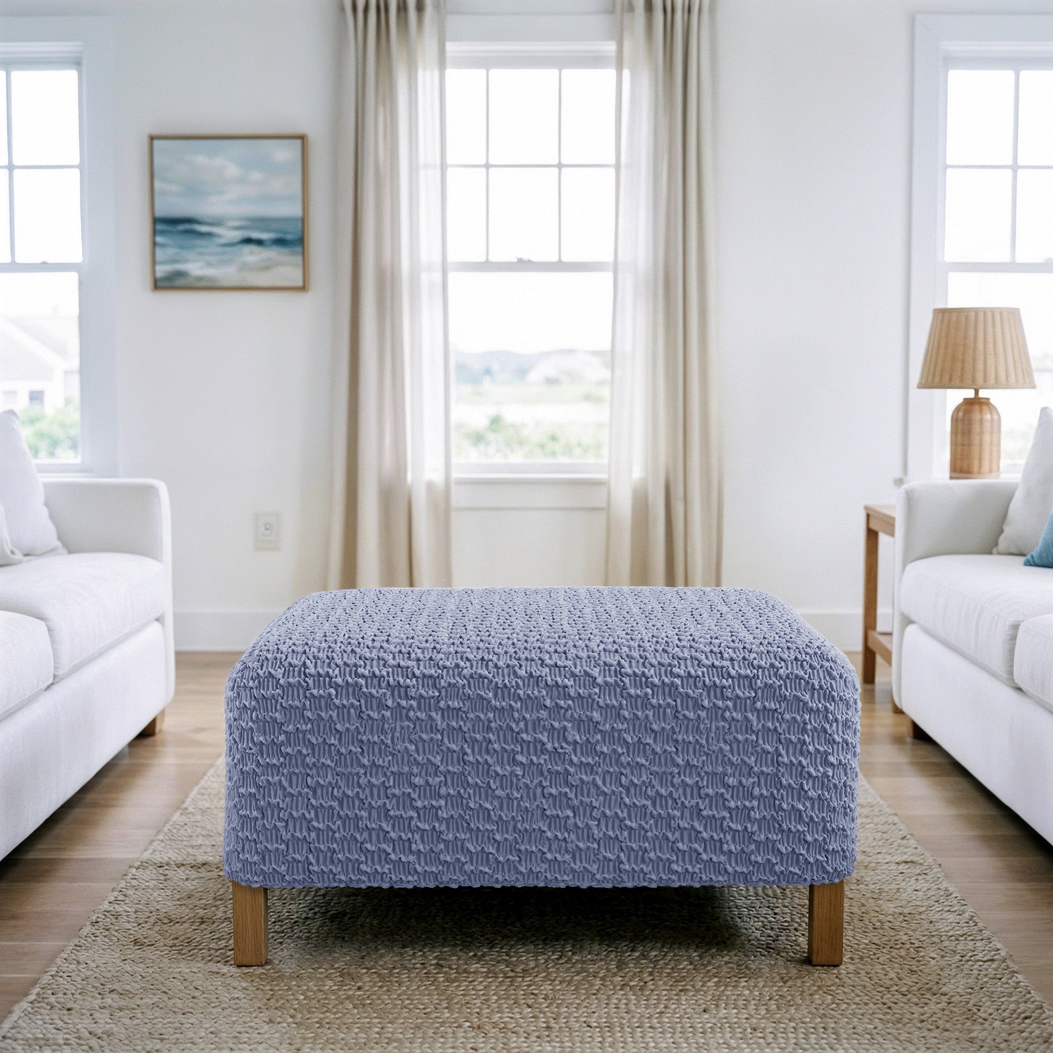 Ottoman Slipcover (Medium), Embrace Collection – Blue, interior view 1 | Blue