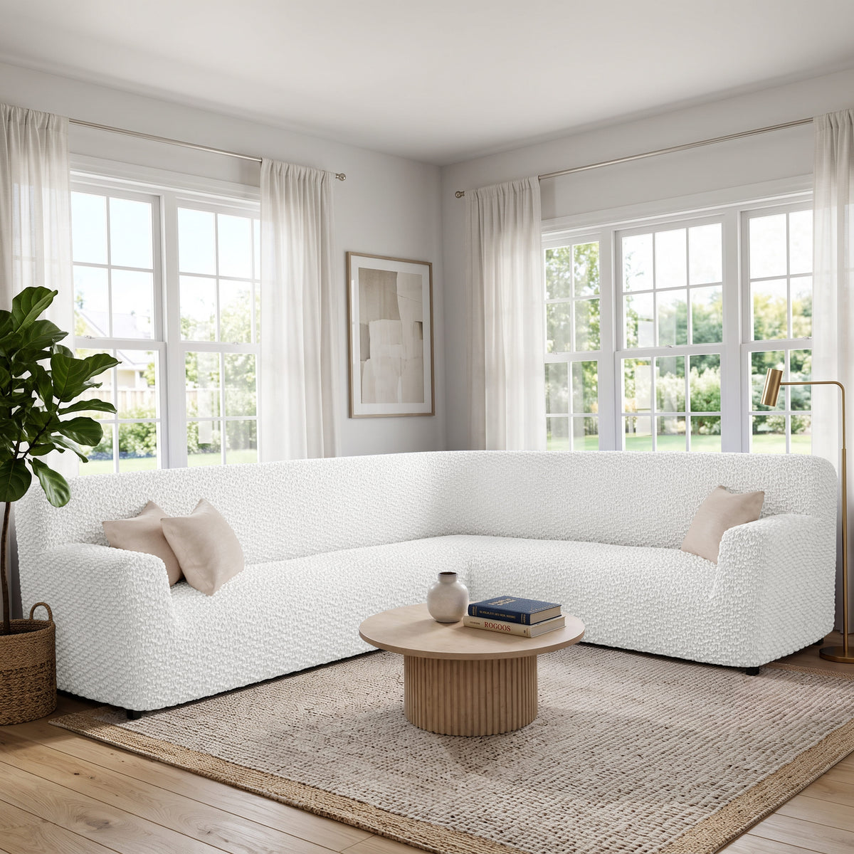 Corner Sofa Slipcover, Embrace Collection – Crisp White, interior view 1 | Crisp White