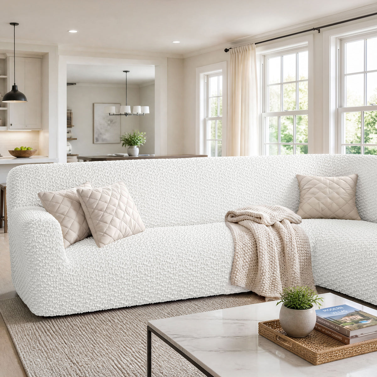 Corner Sofa Slipcover, Embrace Collection – Crisp White, interior view 2 | Crisp White