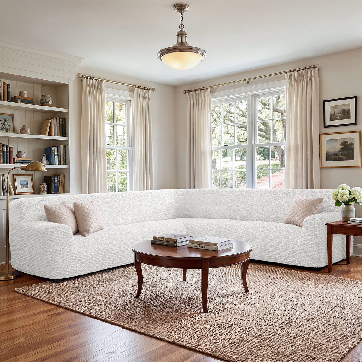Large Corner Sofa Slipcover, Embrace Collection – Crisp White, interior view 1 | Crisp White