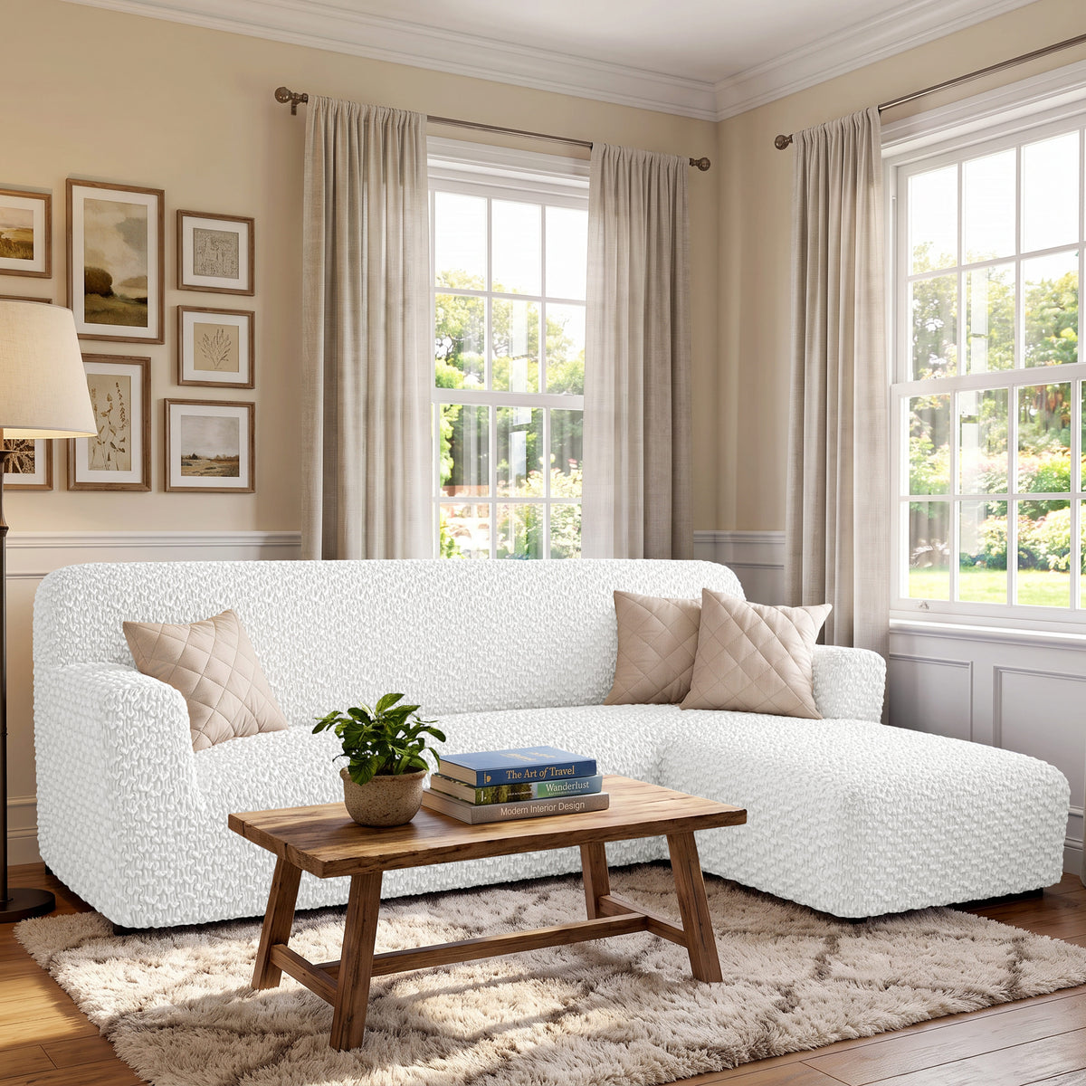 L-Shaped Sofa Slipcover (Right Chaise), Embrace Collection – Crisp White, interior view 1 | Crisp White