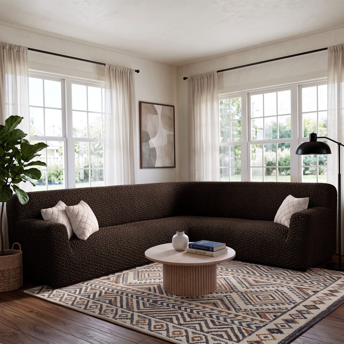 Corner Sofa Slipcover, Embrace Collection – Dark Brown, interior view 1 | Dark Brown