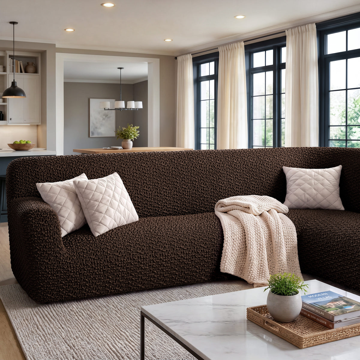 Corner Sofa Slipcover, Embrace Collection – Dark Brown, interior view 2 | Dark Brown