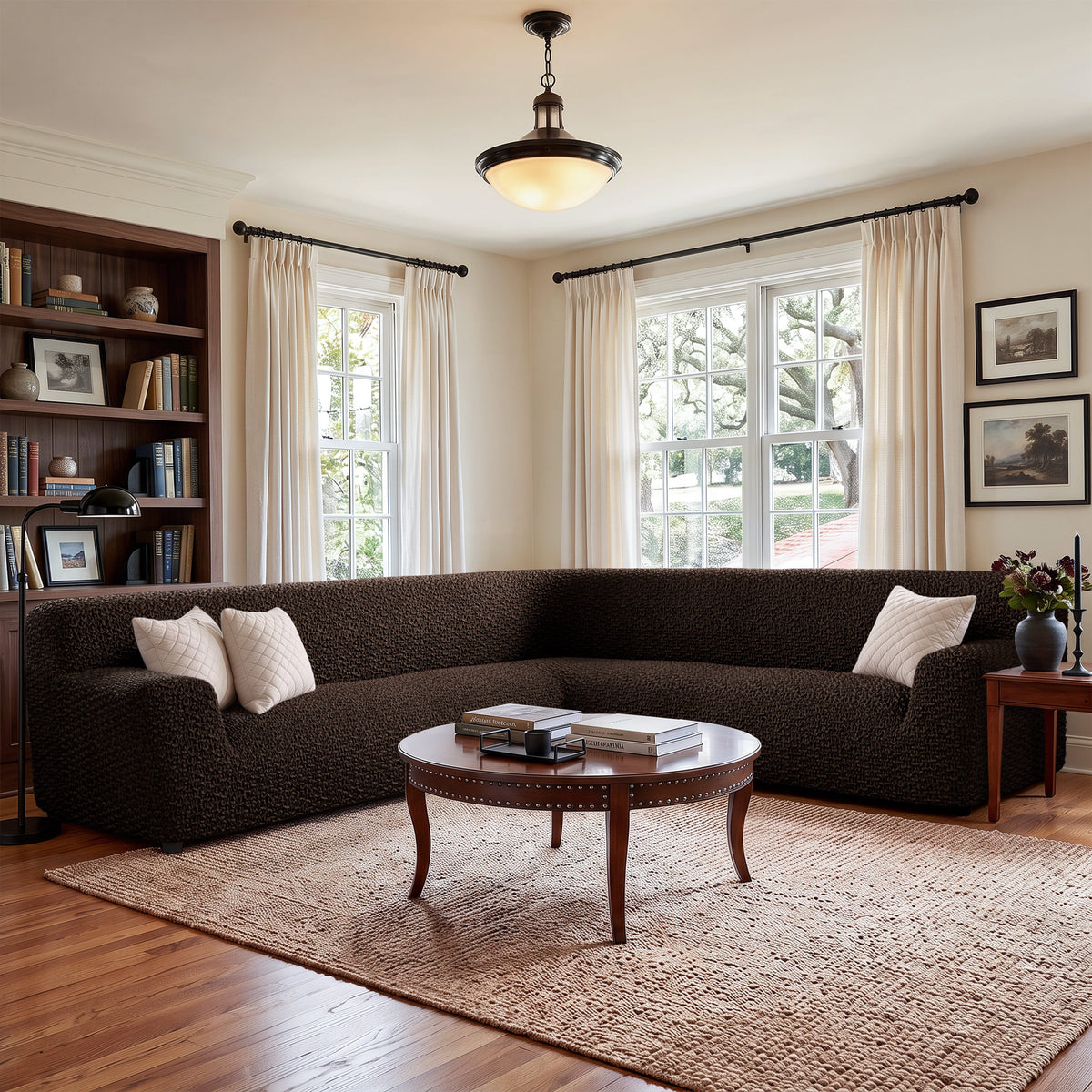 Large Corner Sofa Slipcover, Embrace Collection – Dark Brown, interior view 1 | Dark Brown