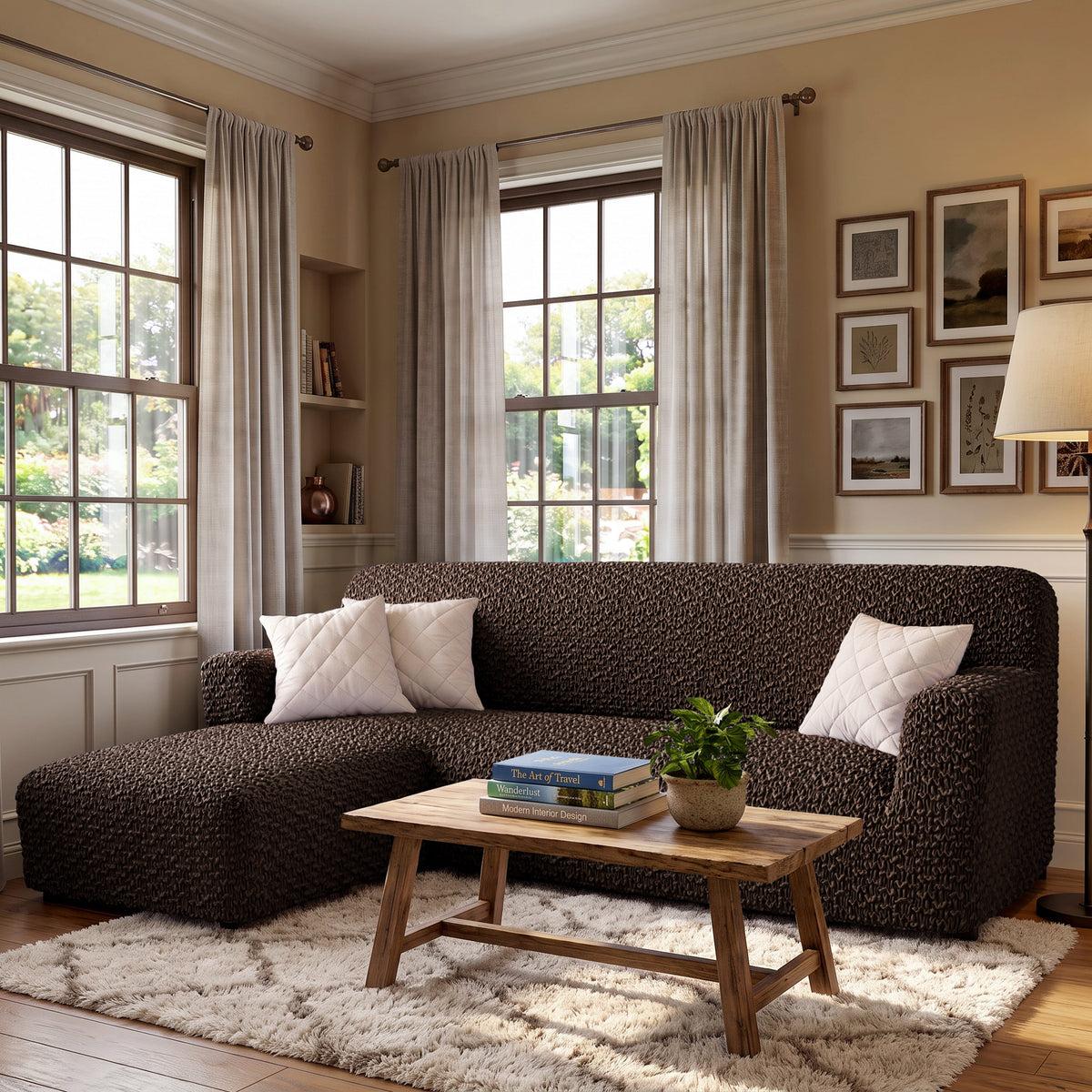 L-Shaped Sofa Slipcover (Left Chaise), Embrace Collection – Dark Brown, interior view 1 | Dark Brown