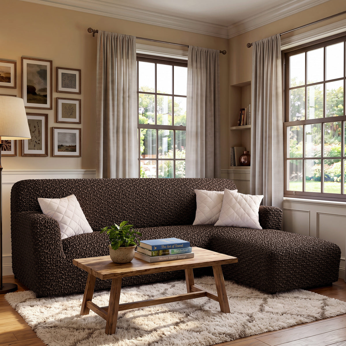L-Shaped Sofa Slipcover (Right Chaise), Embrace Collection – Dark Brown, interior view 1 | Dark Brown