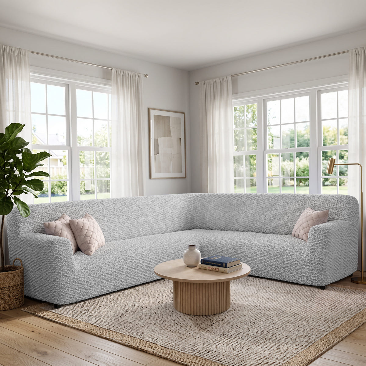 Corner Sofa Slipcover, Embrace Collection – Light Grey, interior view 1 | Light Grey