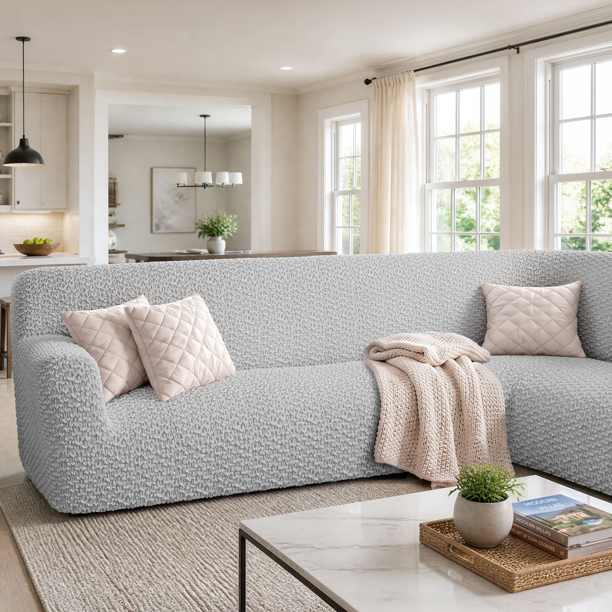 Corner Sofa Slipcover, Embrace Collection – Light Grey, interior view 2 | Light Grey