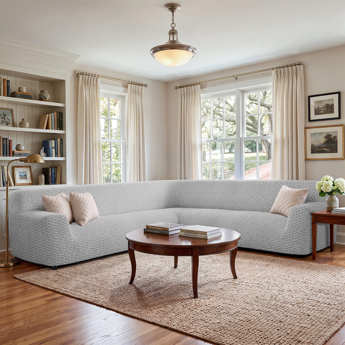 Large Corner Sofa Slipcover, Embrace Collection – Light Grey, interior view 1 | Light Grey
