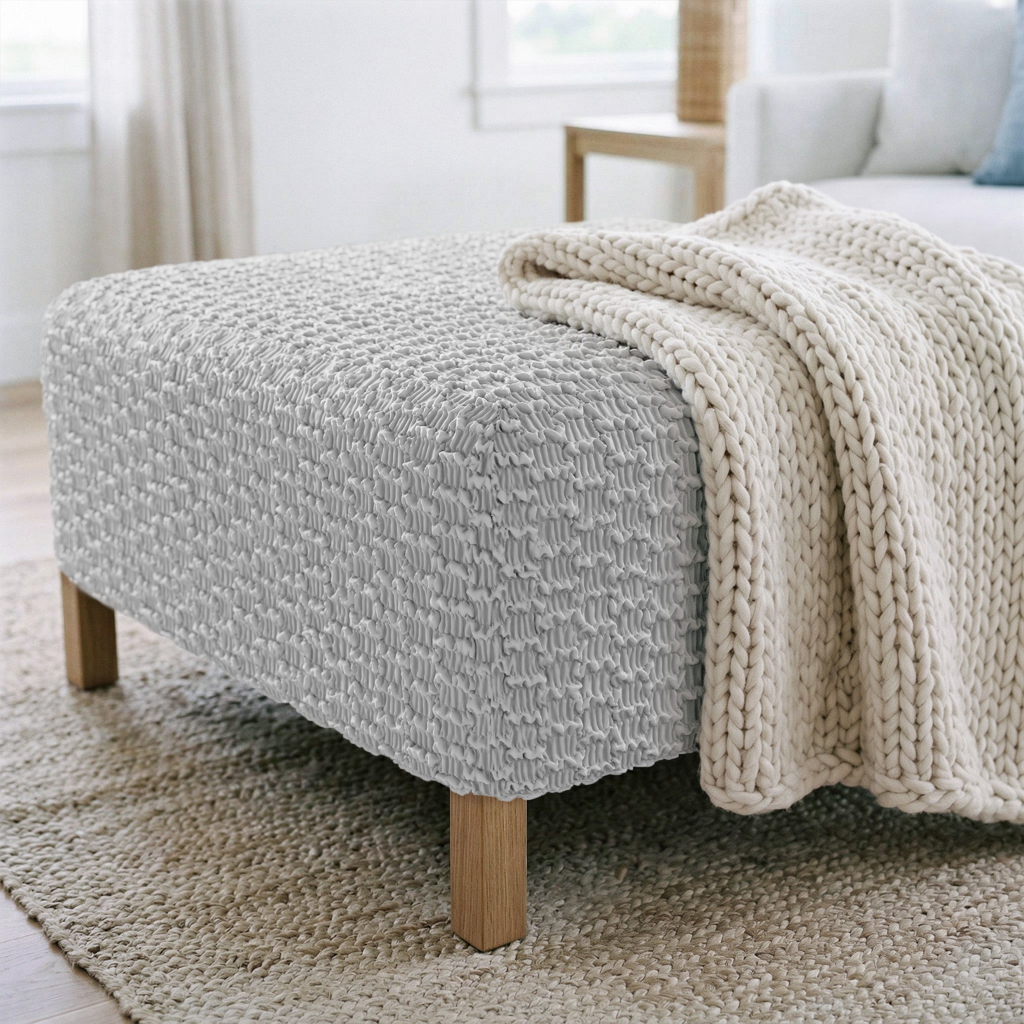 Ottoman Slipcover (Medium), Embrace Collection – Light Grey, interior view 2 | Light Grey