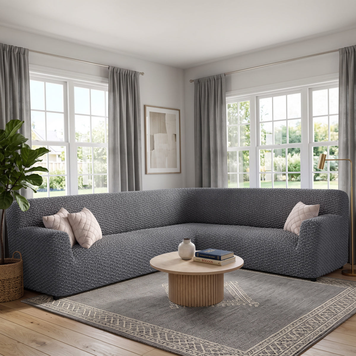 Corner Sofa Slipcover, Embrace Collection – Dark Grey, interior view 1 | Dark Grey