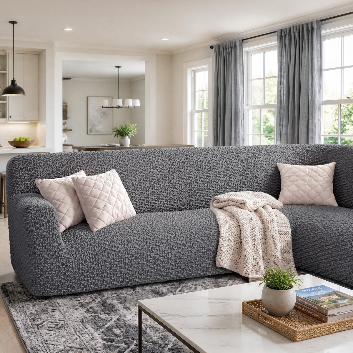 Corner Sofa Slipcover, Embrace Collection – Dark Grey, interior view 2 | Dark Grey
