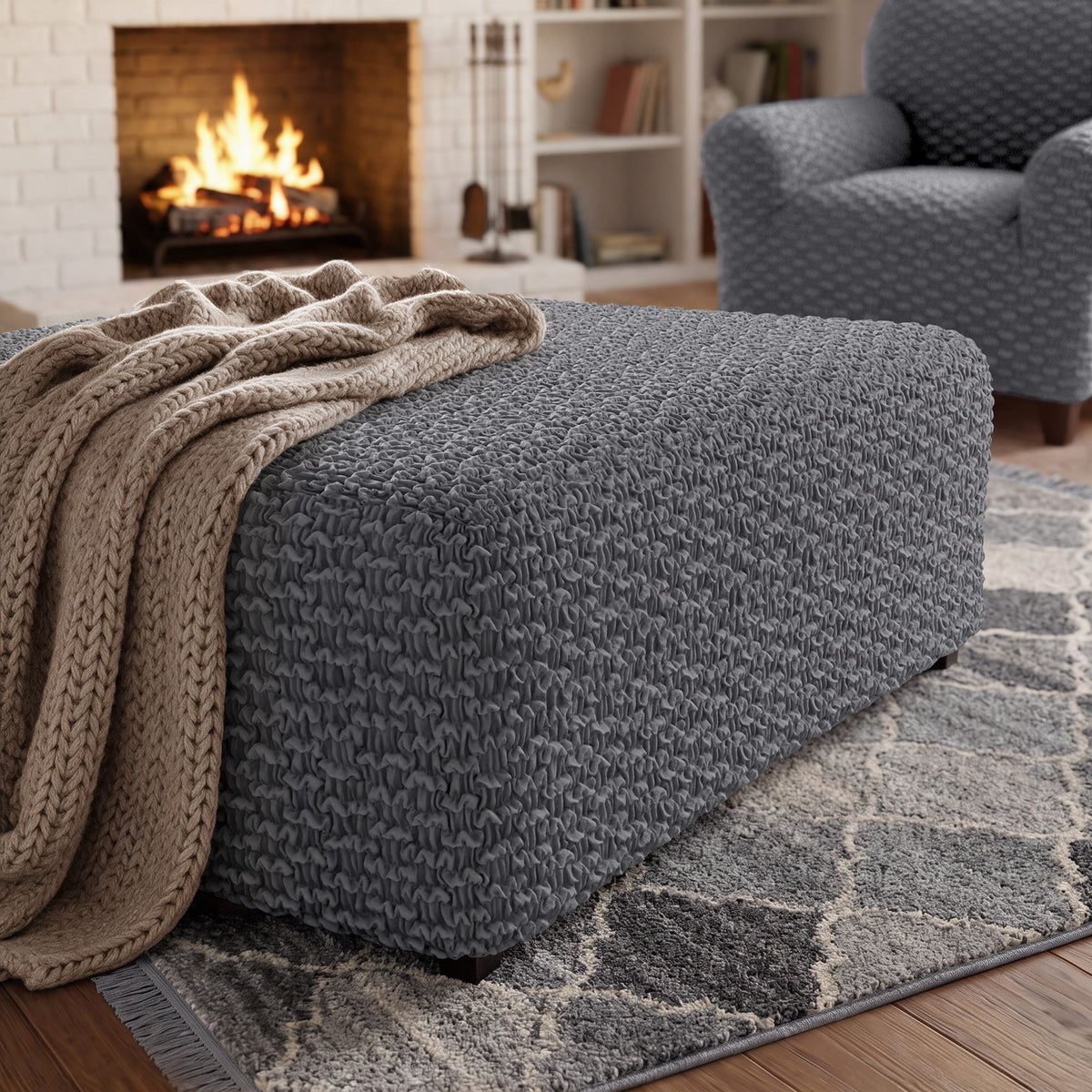 Ottoman Slipcover (Large), Embrace Collection – Dark Grey, interior view 1 | Dark Grey